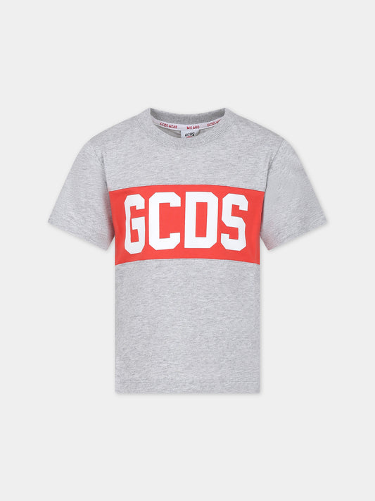 T-shirt grigia per bambini con logo,Gcds Kids,DNM005 LAA22 60926