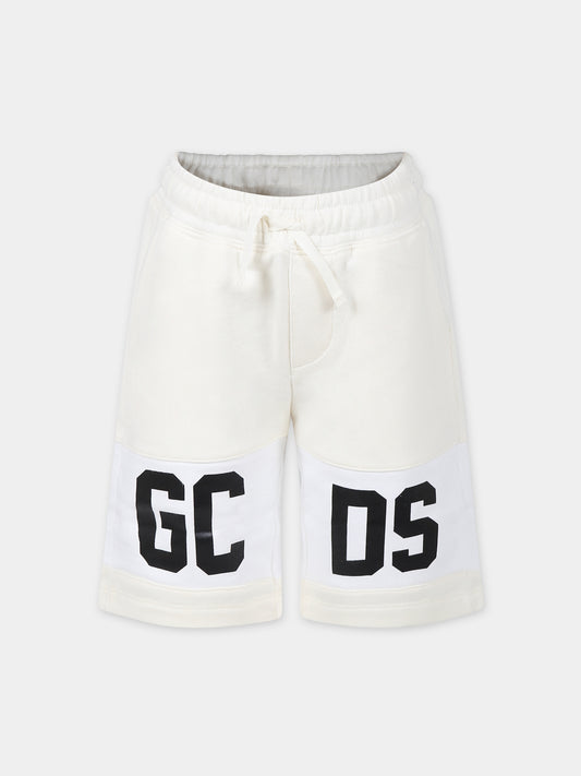 Shorts avorio per bambino con logo,Gcds Kids,DNQ006 LCA33 10063