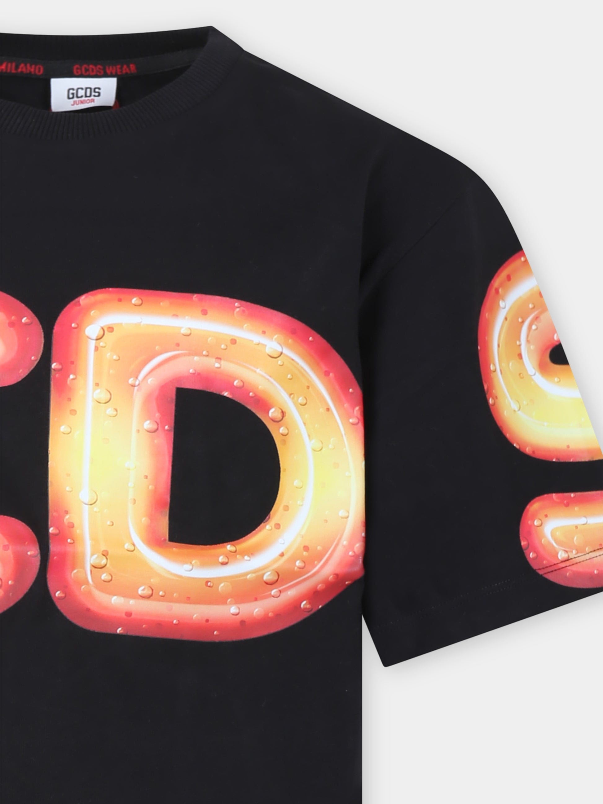 T-shirt nera per bambini con logo,Gcds Kids,DRM002 LAA23 60100