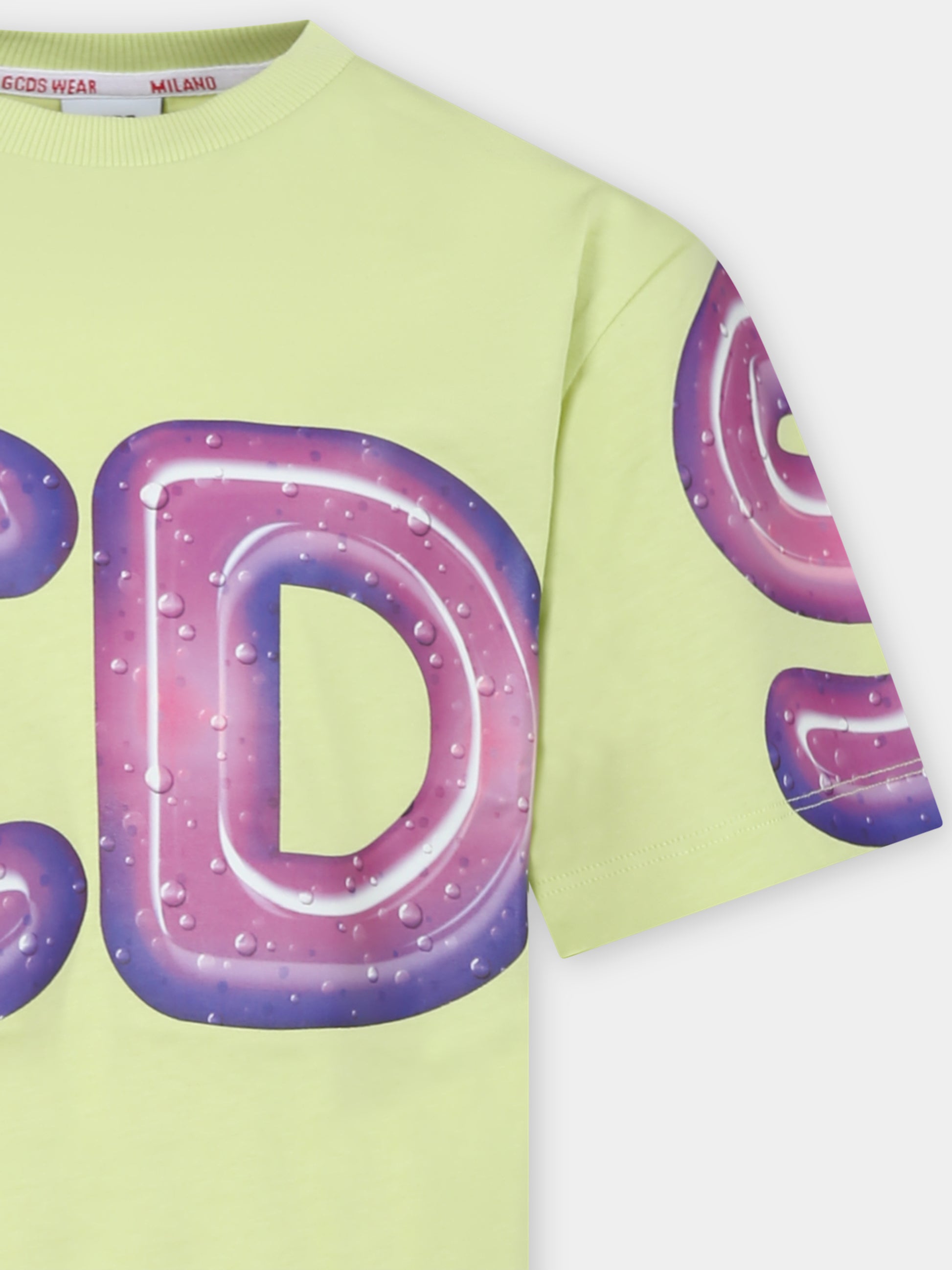 T-shirt verde per bambini con logo,Gcds Kids,DRM002 LAA23 30865