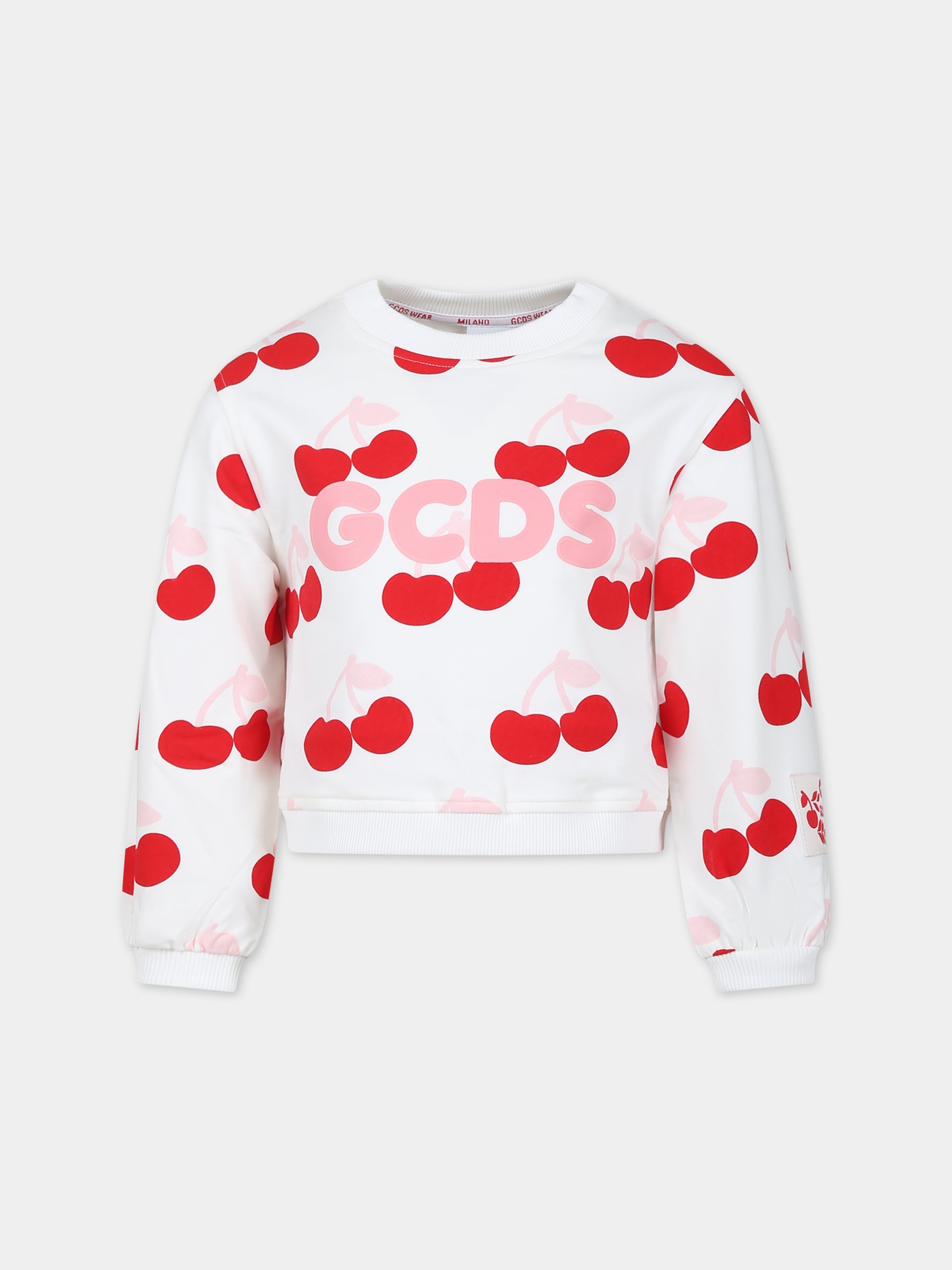 Felpa bianca per bambina con ciliegie,Gcds Kids,DDF007 LDBA8 84527