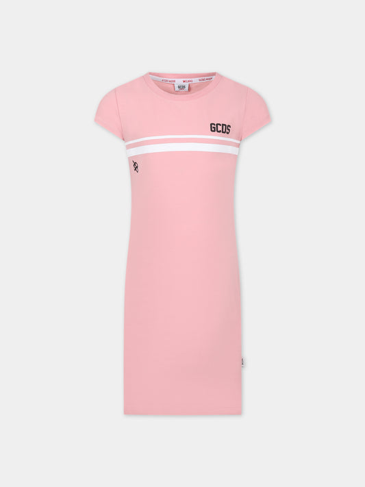 Vestito rosa per bambina con logo,Gcds Kids,DDV008 LBA36 51630