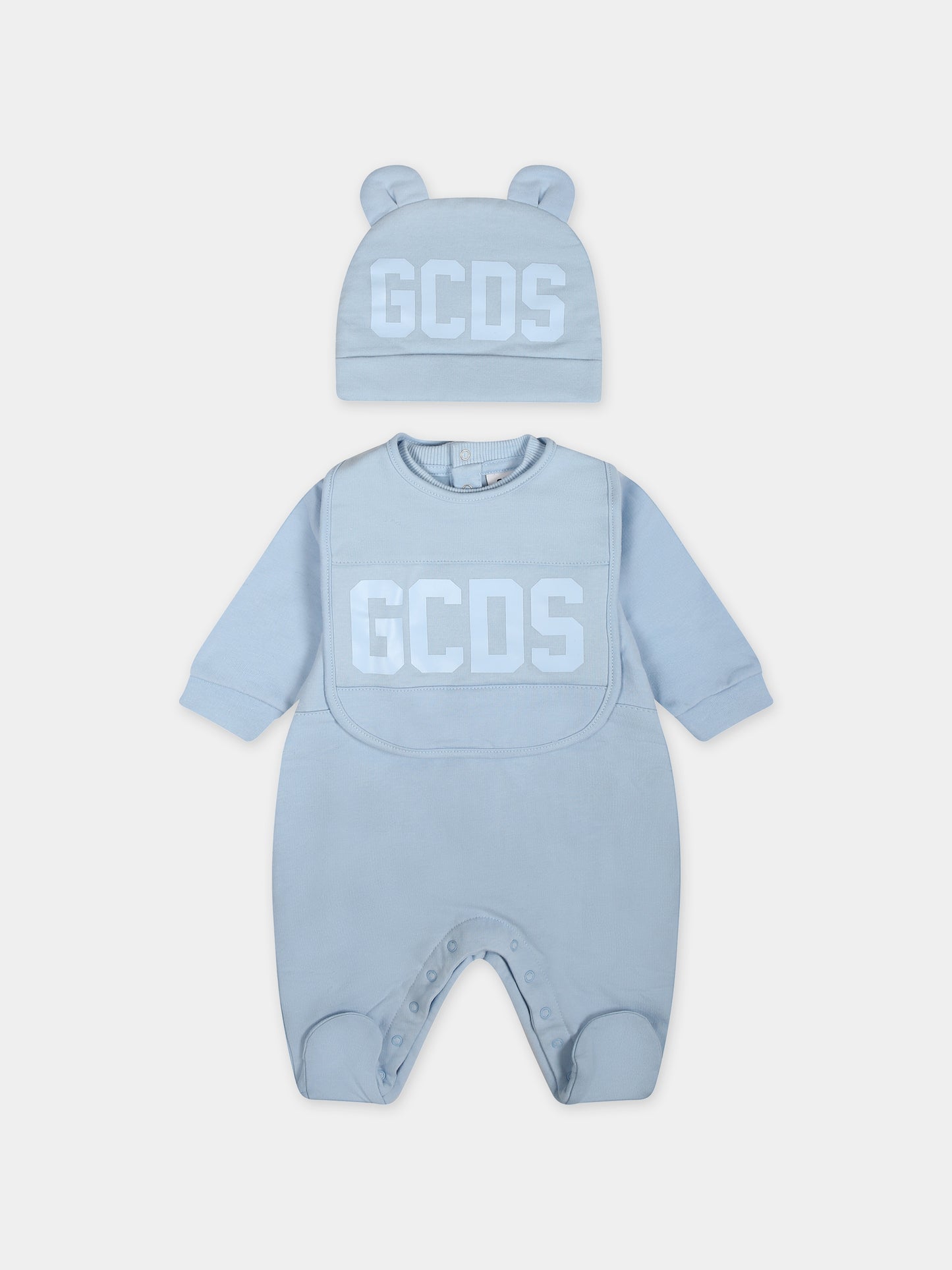 Set celeste per neonato con logo,Gcds Kids,GOY007 LDA26 40069