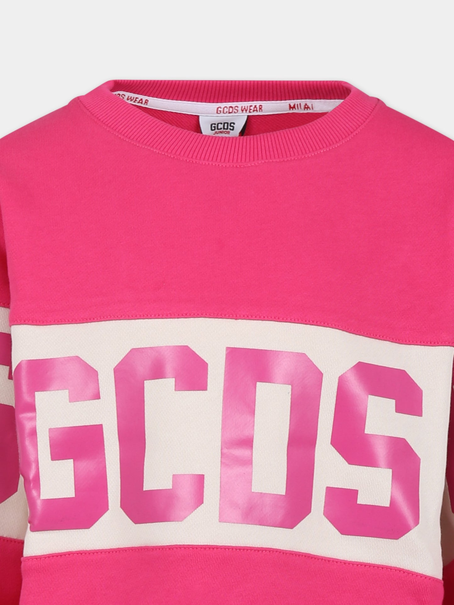 Felpa fucsia per bambina con logo,Gcds Kids,DOF005 LCA44 50605
