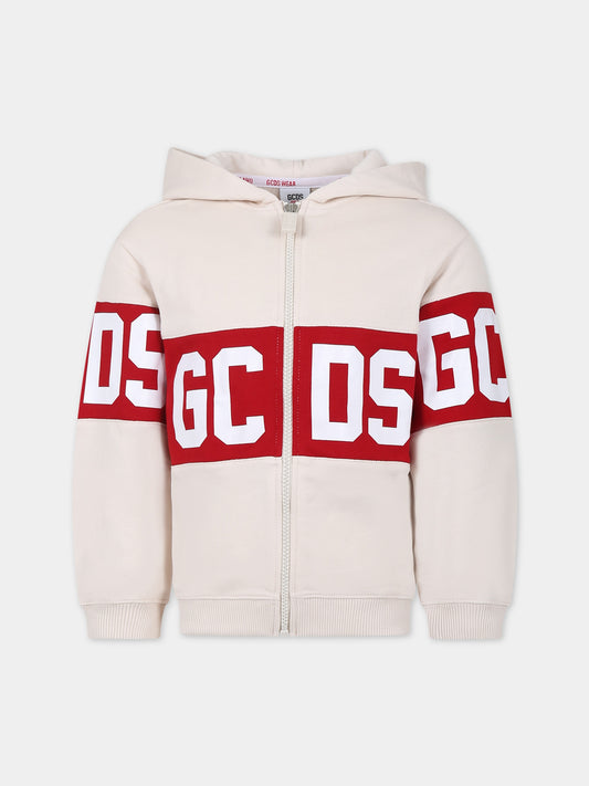 Felpa beige per bambini con logo,Gcds Kids,DOF004 LCA44 20325
