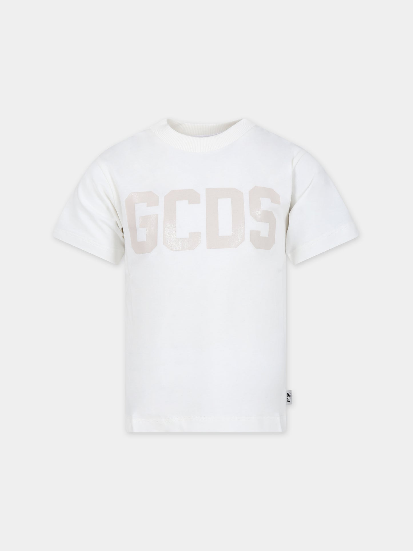 T-shirt bianca per bambini con logo in rilievo,Gcds Kids,DSM00I LAA01 10063