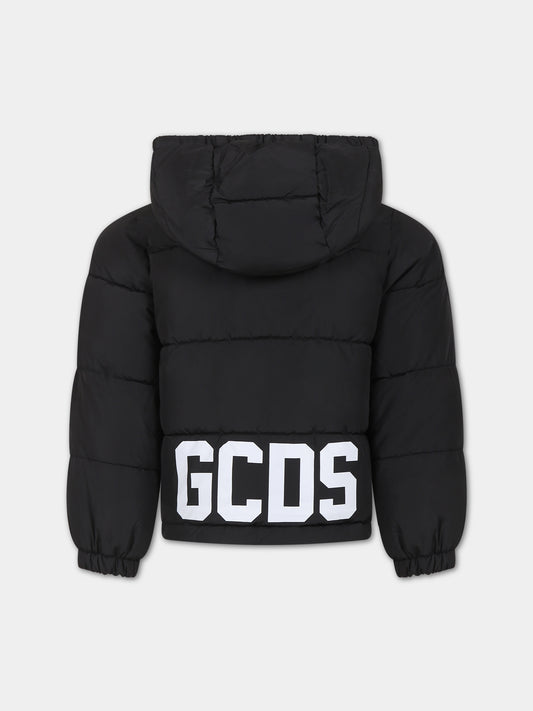 Piumino nero per bambini con logo,Gcds Kids,DUS00E L3A53 60100