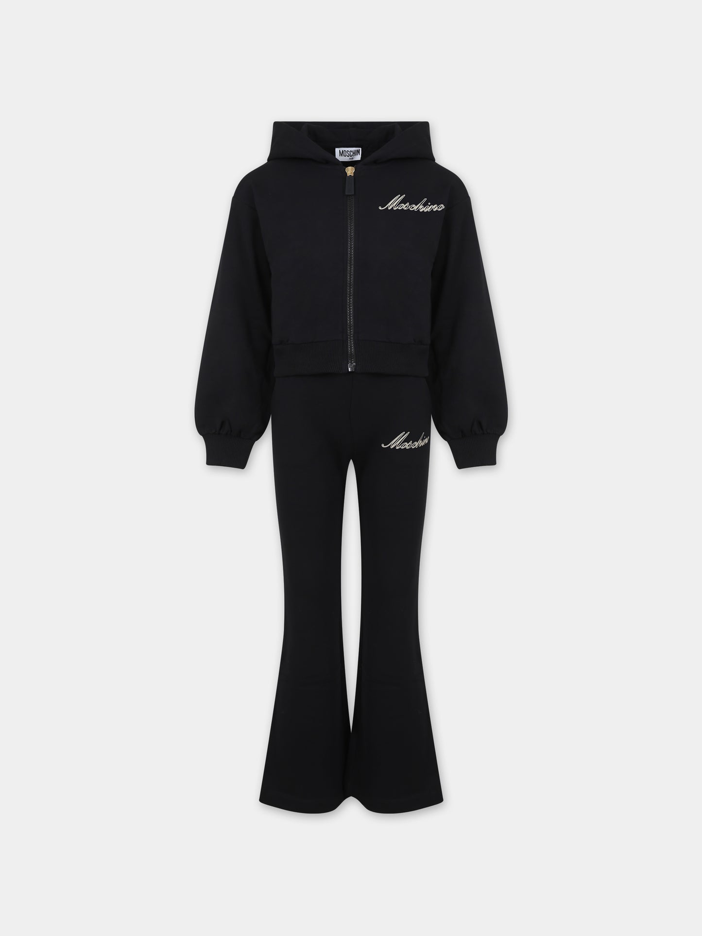 Completo nero per bambina con logo,Moschino Kids,HDK02S LDA16 60100