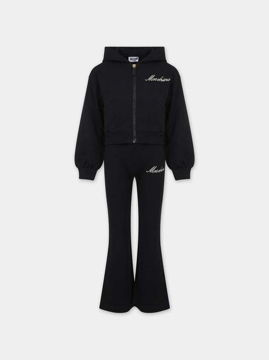 Completo nero per bambina con logo,Moschino Kids,HDK02S LDA16 60100