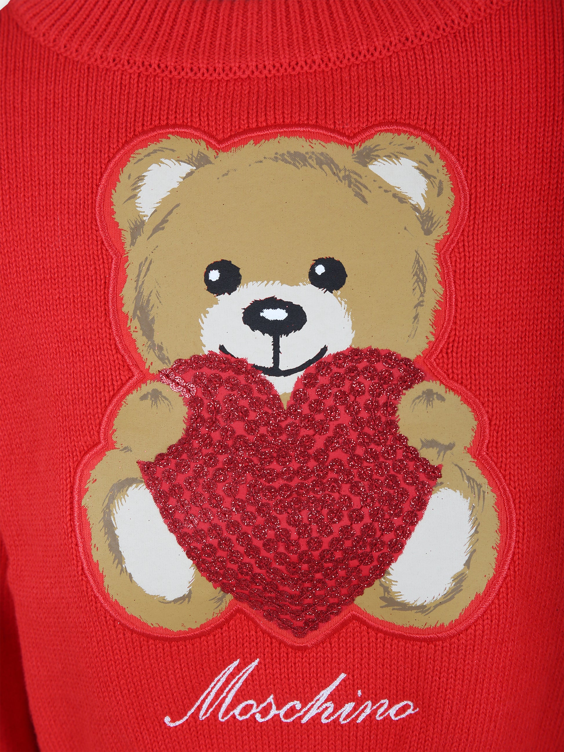 Maglione bianco per bambina con Teddy Bear e cuore,Moschino Kids,HDW01R LHE43 50109