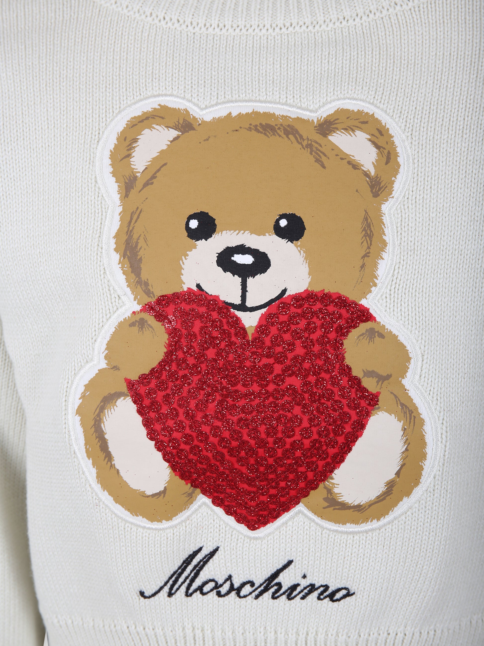 Maglione bianco per bambina con Teddy Bear e cuore,Moschino Kids,HDW01R LHE43 10063