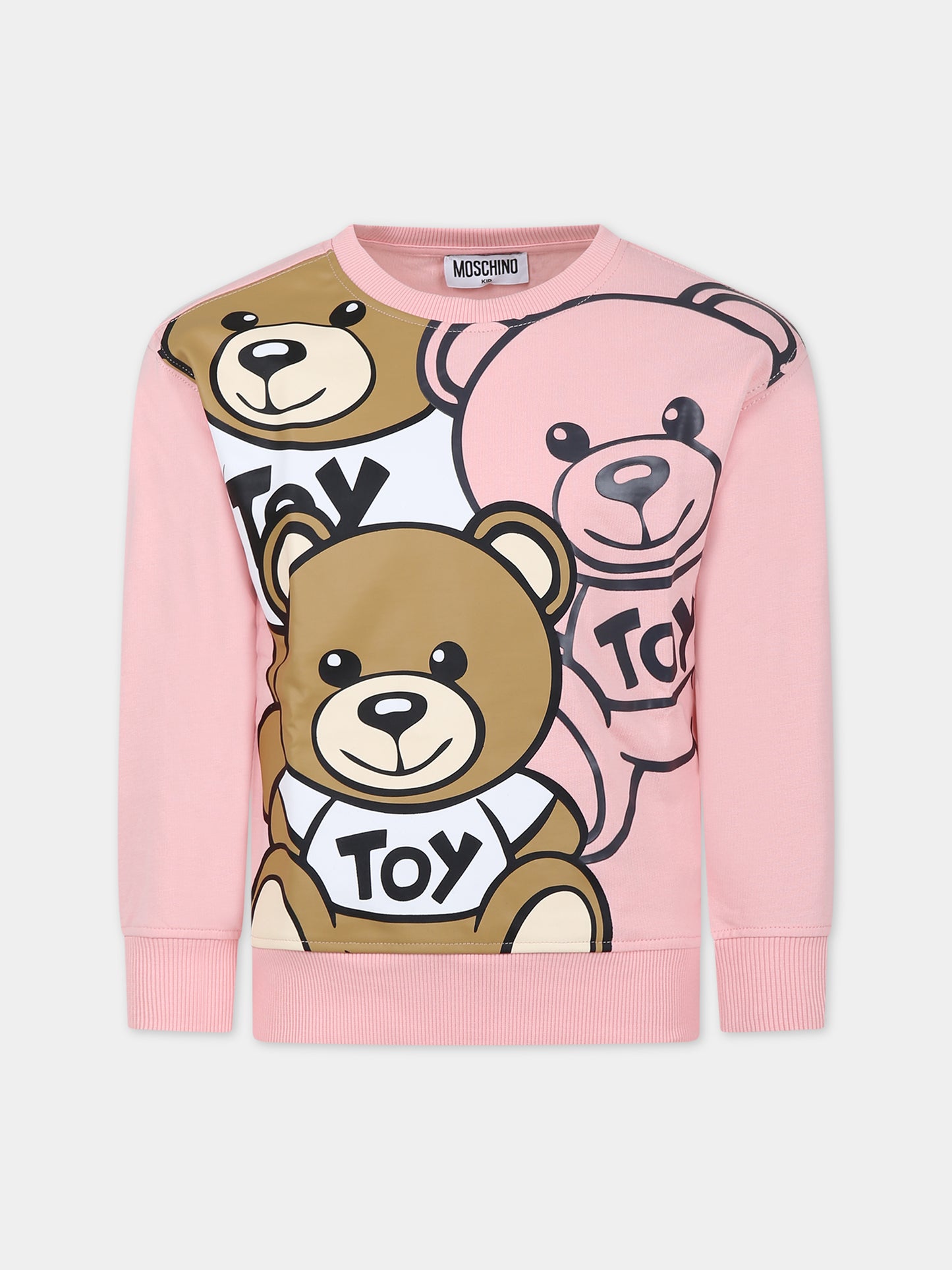 Felpa rosa per bambina con Teddy Bears e logo,Moschino Kids,HNF07H LCA58 50209