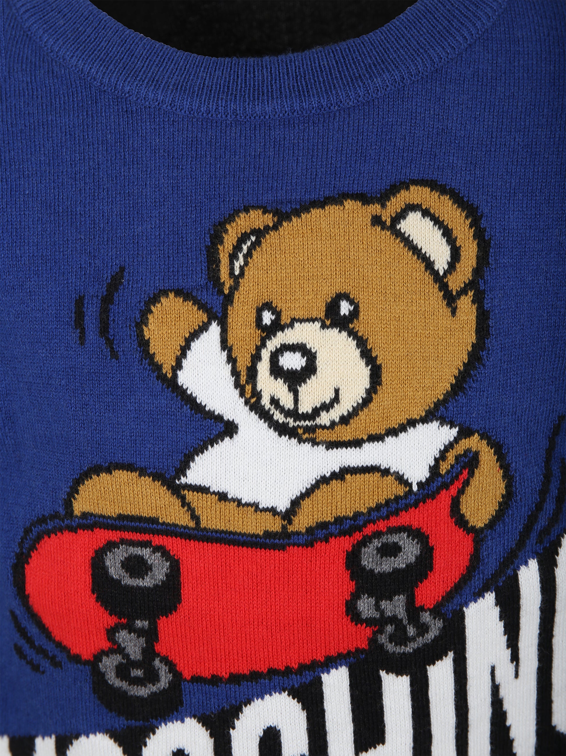 Maglione blu per bambino con Teddy Bear e skateboard,Moschino Kids,HQW00J LHE43 40457