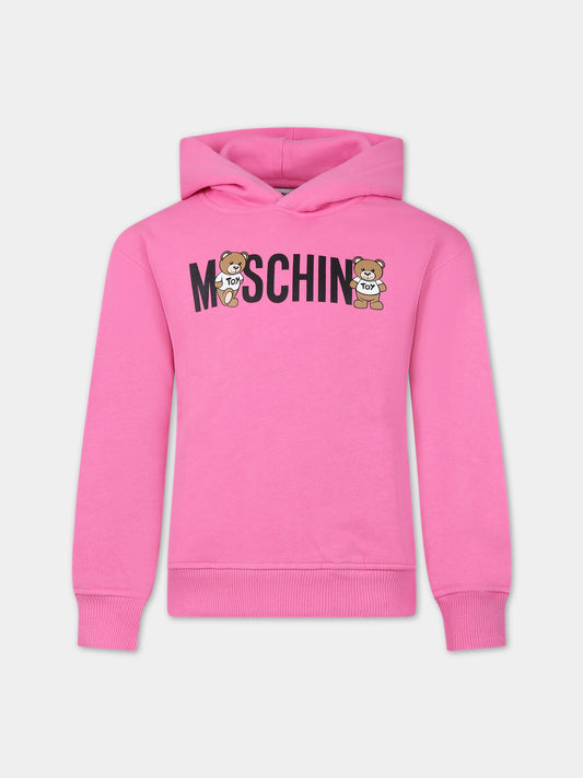 Felpa rosa per bambina con Teddy Bears e logo,Moschino Kids,HUF07I LCA58 52458