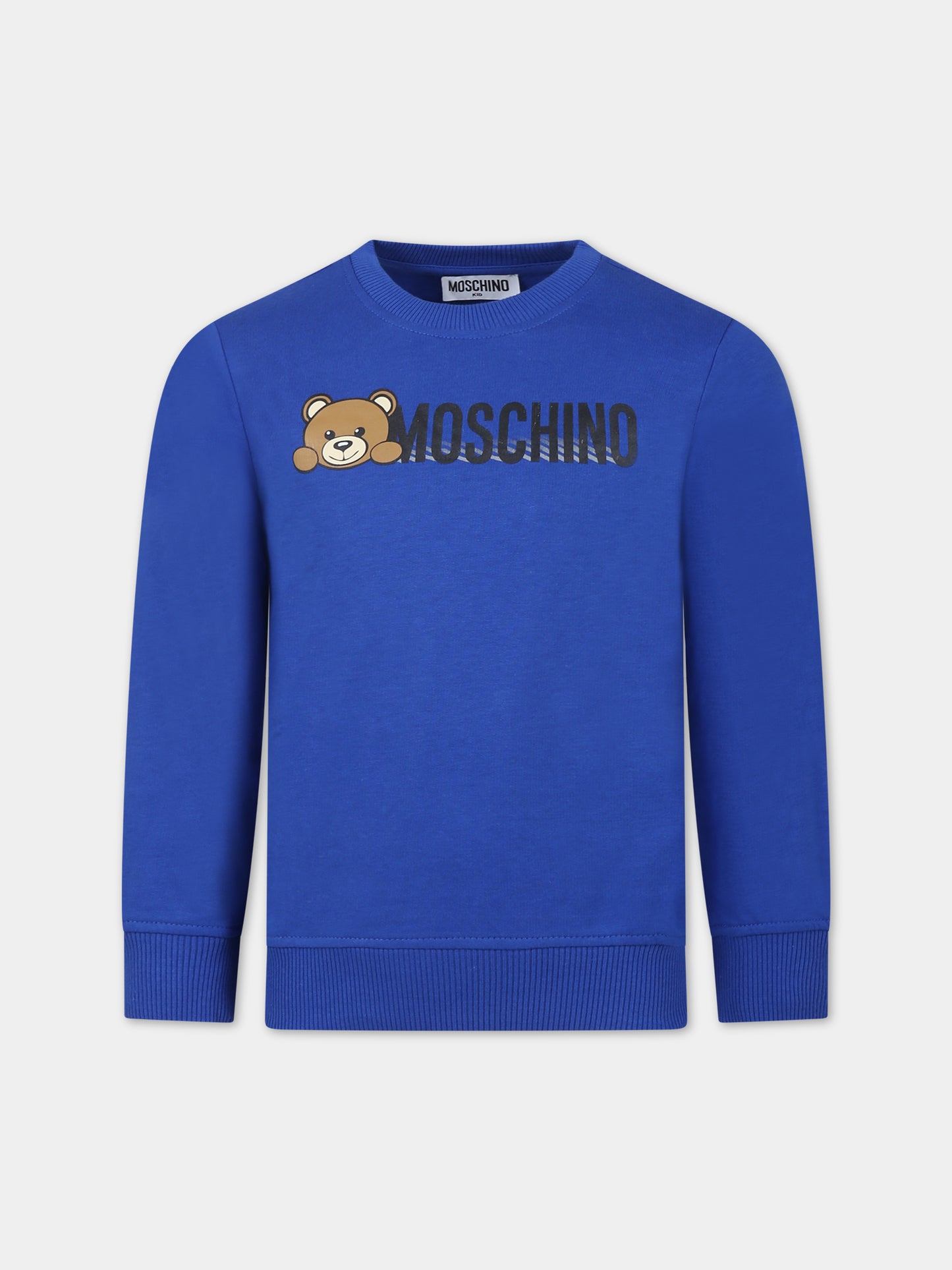 Felpa blu per bambini con logo,Moschino Kids,HWF05R LCA40 40457