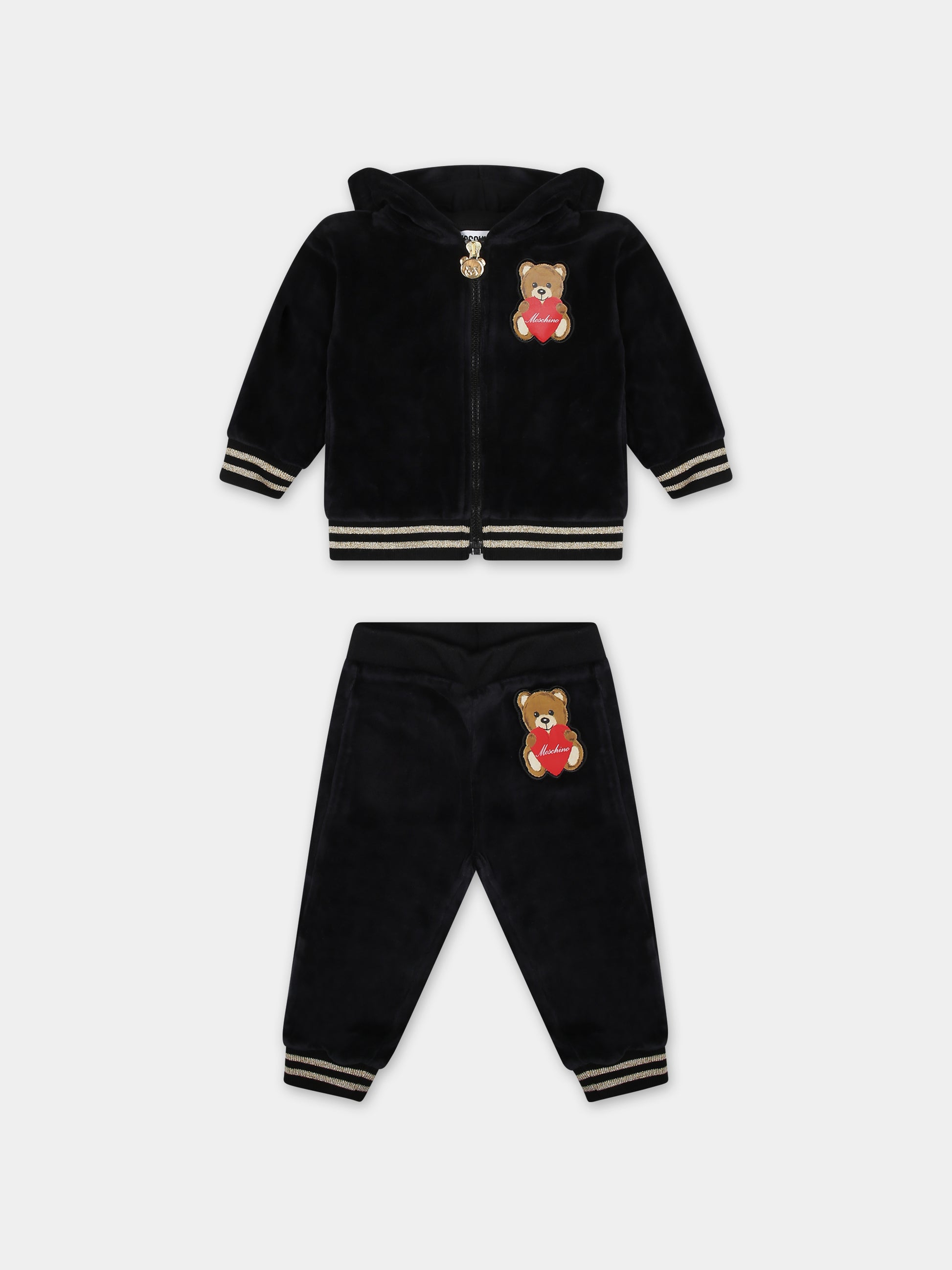 Completo nero in ciniglia per neonata,Moschino Kids,MAK01V LGA07 60100