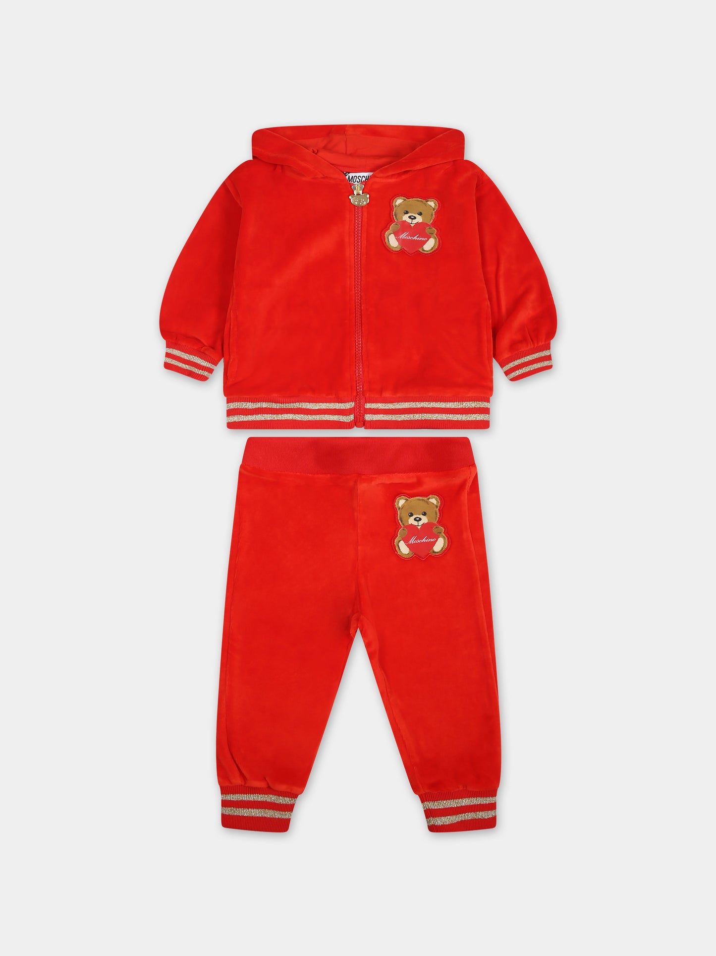 Completo rosso in ciniglia per neonata con Teddy Bear,Moschino Kids,MAK01V LGA07 50109