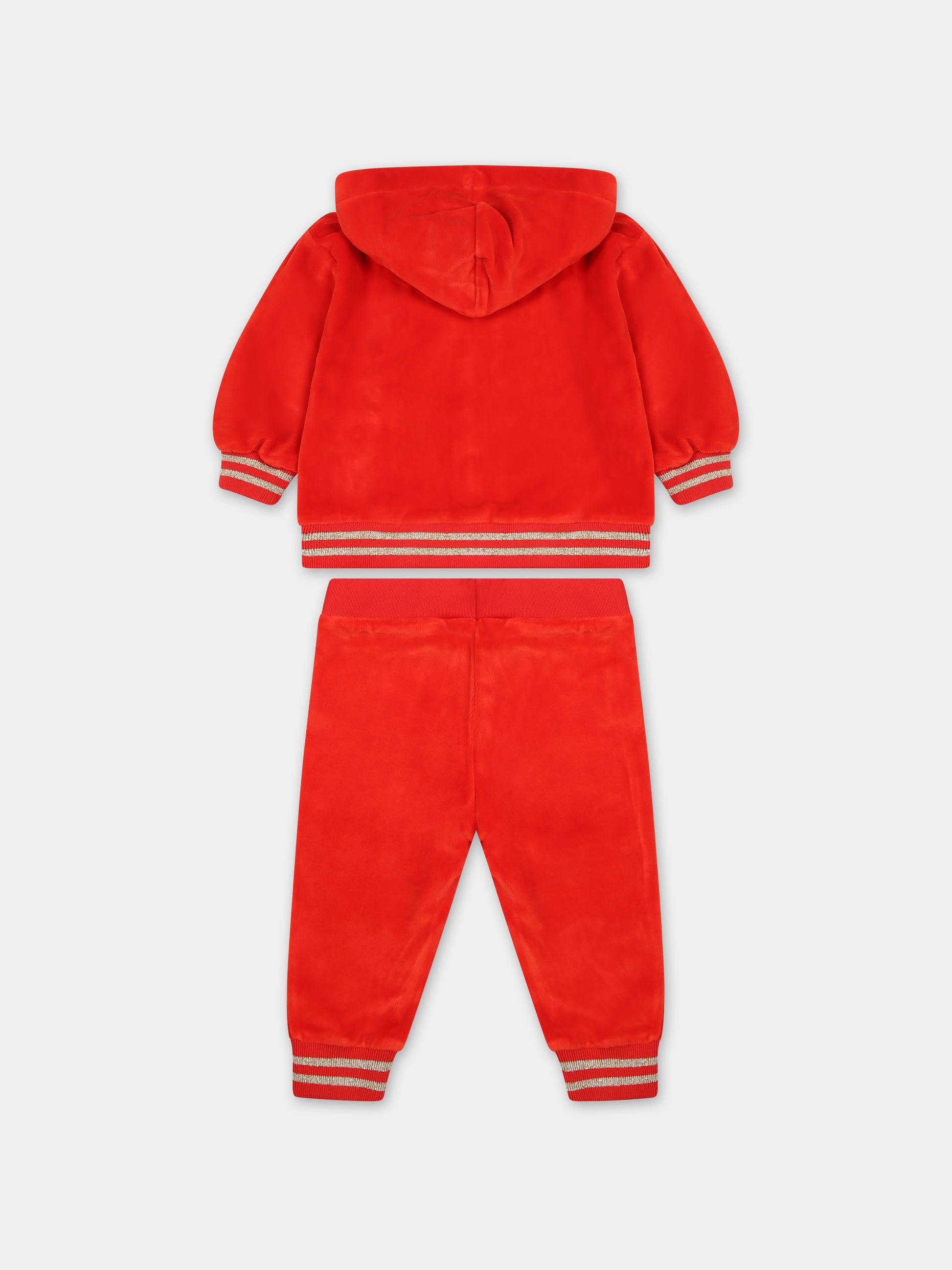 Completo rosso in ciniglia per neonata con Teddy Bear,Moschino Kids,MAK01V LGA07 50109