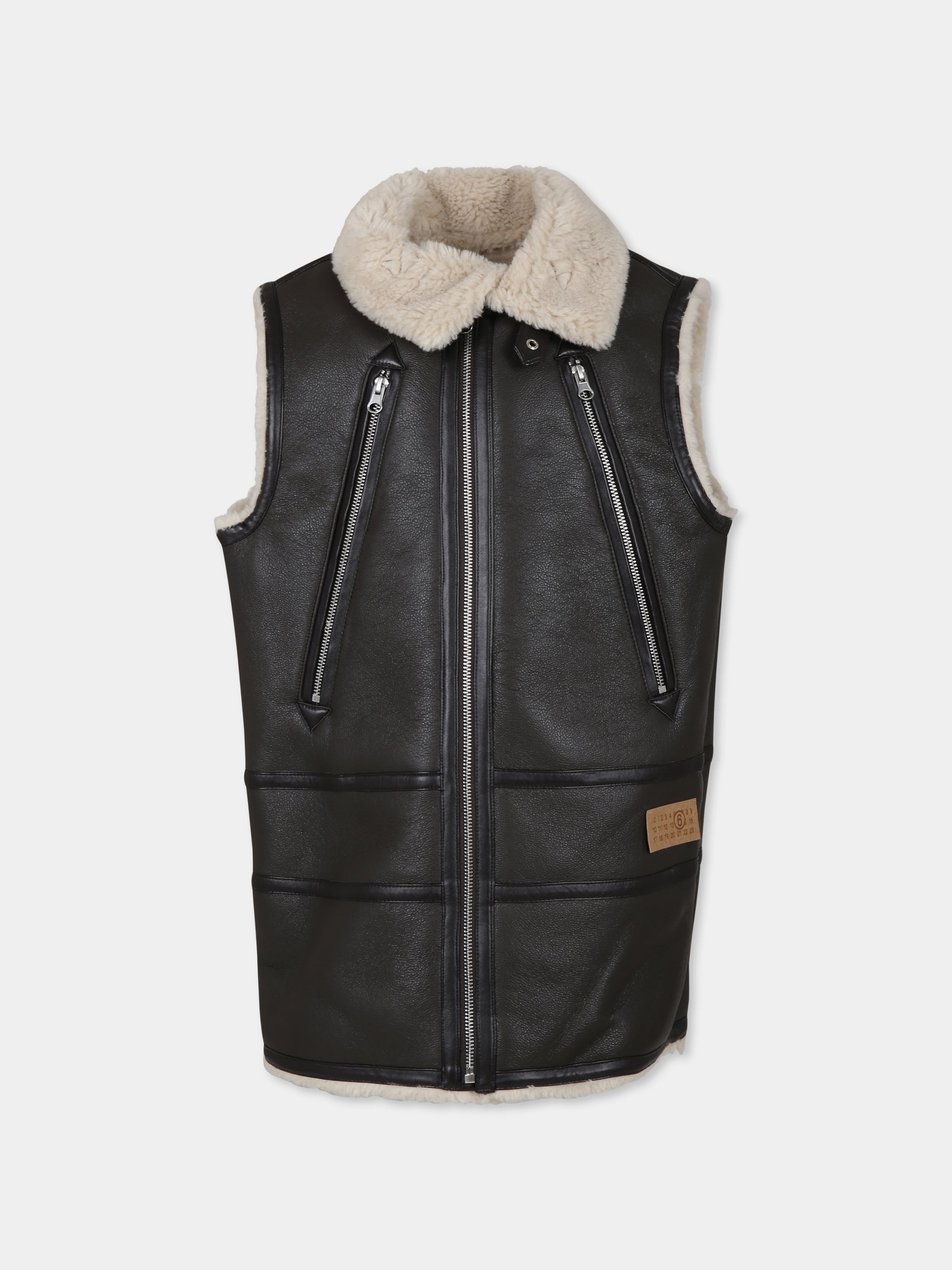 Gilet marrone per bambini con logo,Mm6 Maison Margiela,M60634 MM03C MM6J91U M6706