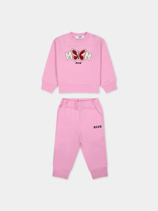 Completo rosa per neonata con logo,Msgm Kids,F3MSNGTP221 042
