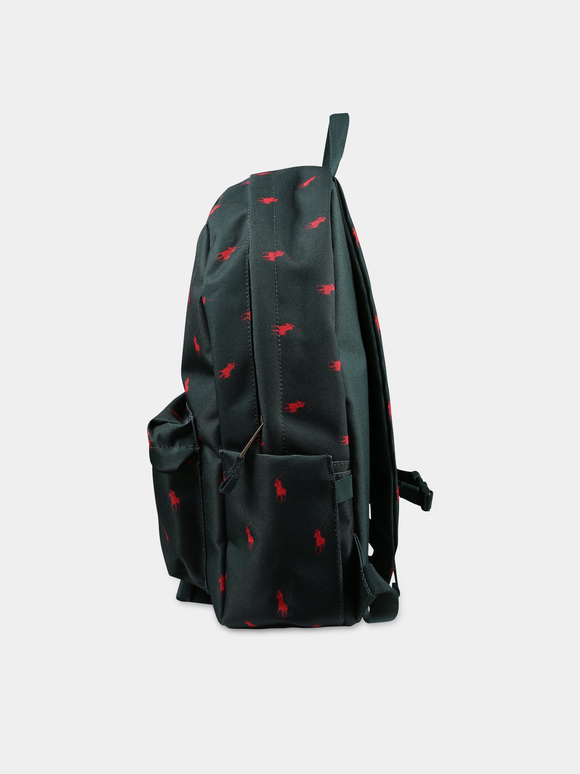 Zaino verde per bambini con logo all-over,Ralph Lauren Kids,9AR048 ECF