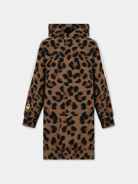 Vestito marrone per bambina con ricamo e smile,Barrow,F3BKJGDR050 924