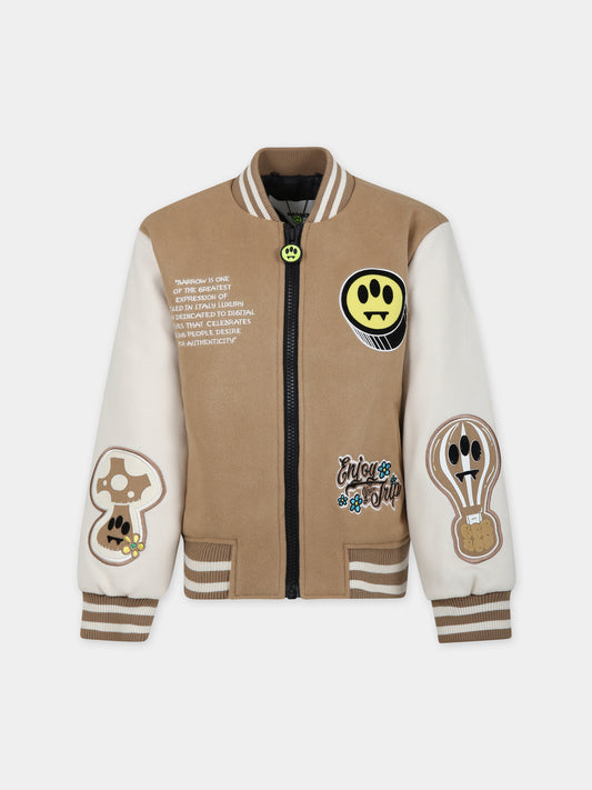 Bomber beige per bambini con logo,Barrow,F3BKJUBO034 BW016