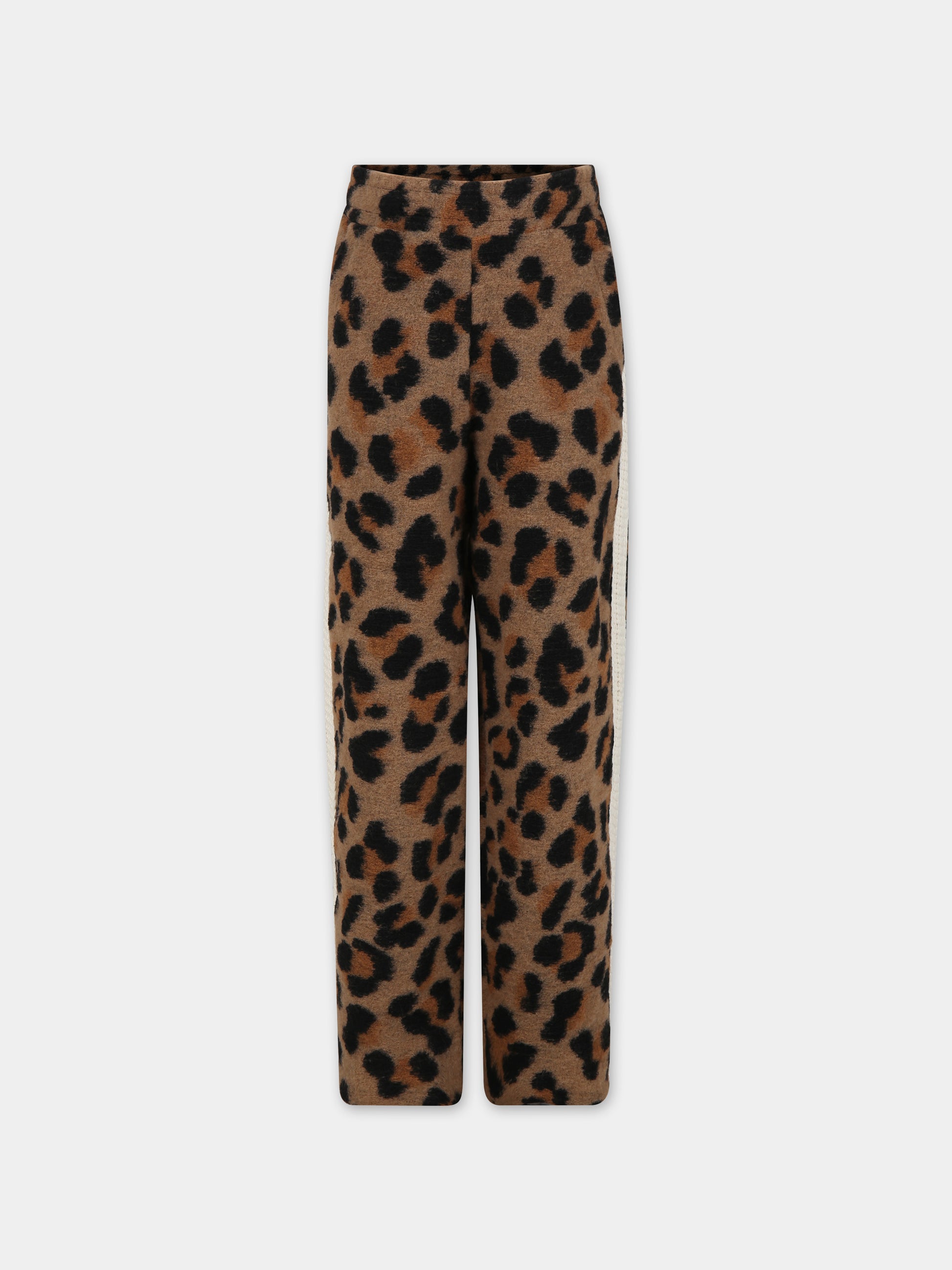 Pantaloni marroni per bambina con ricamo e smile,Barrow,F3BKJUPA018 924