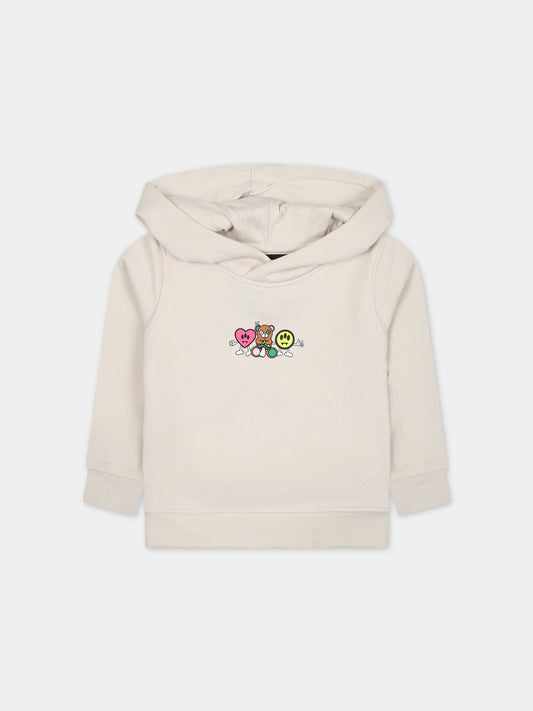 Felpa beige per neonata con logo,Barrow,F3BKNGHS117 BW009