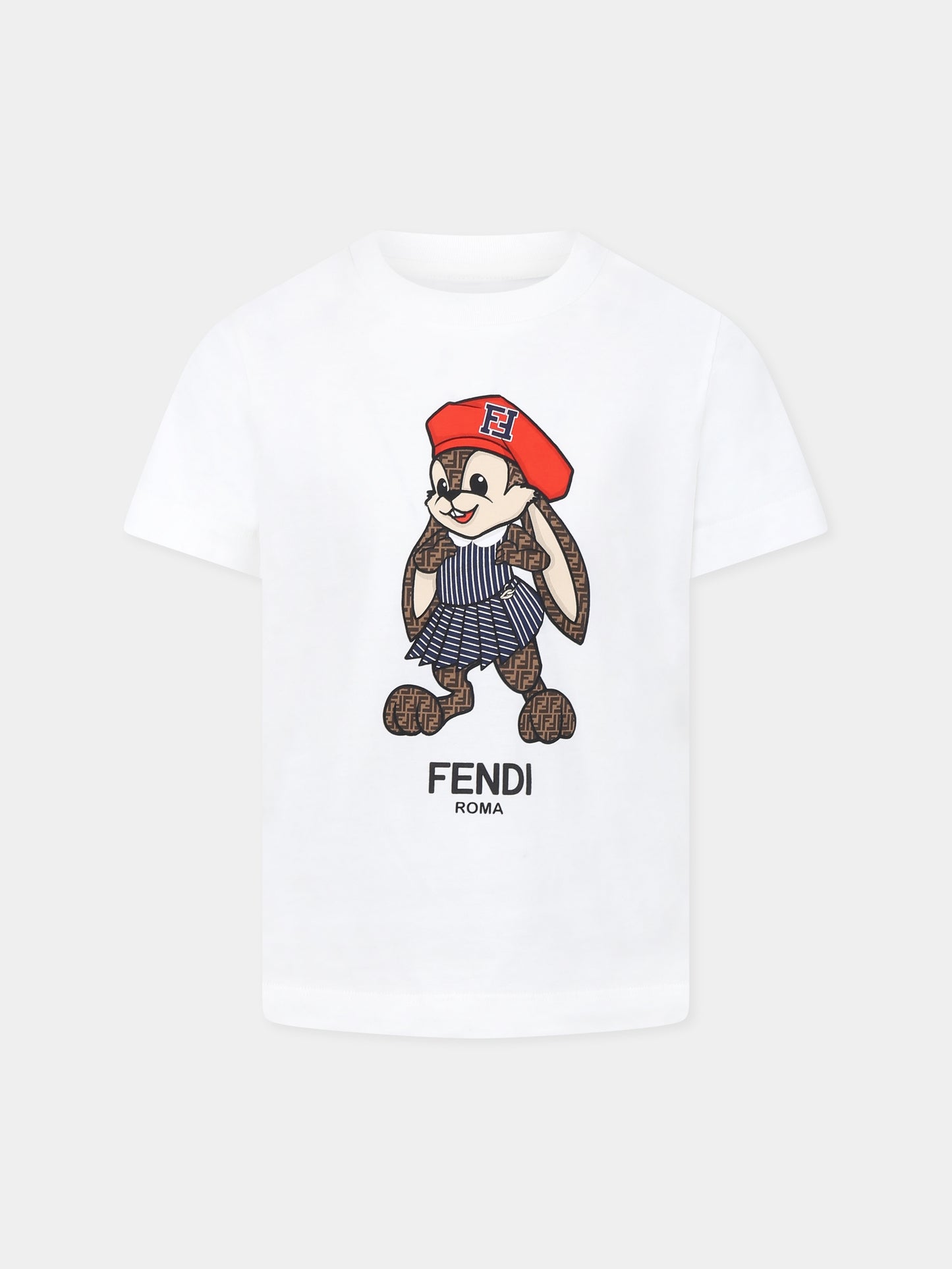T-shirt bianca per bambina con coniglio Fendi