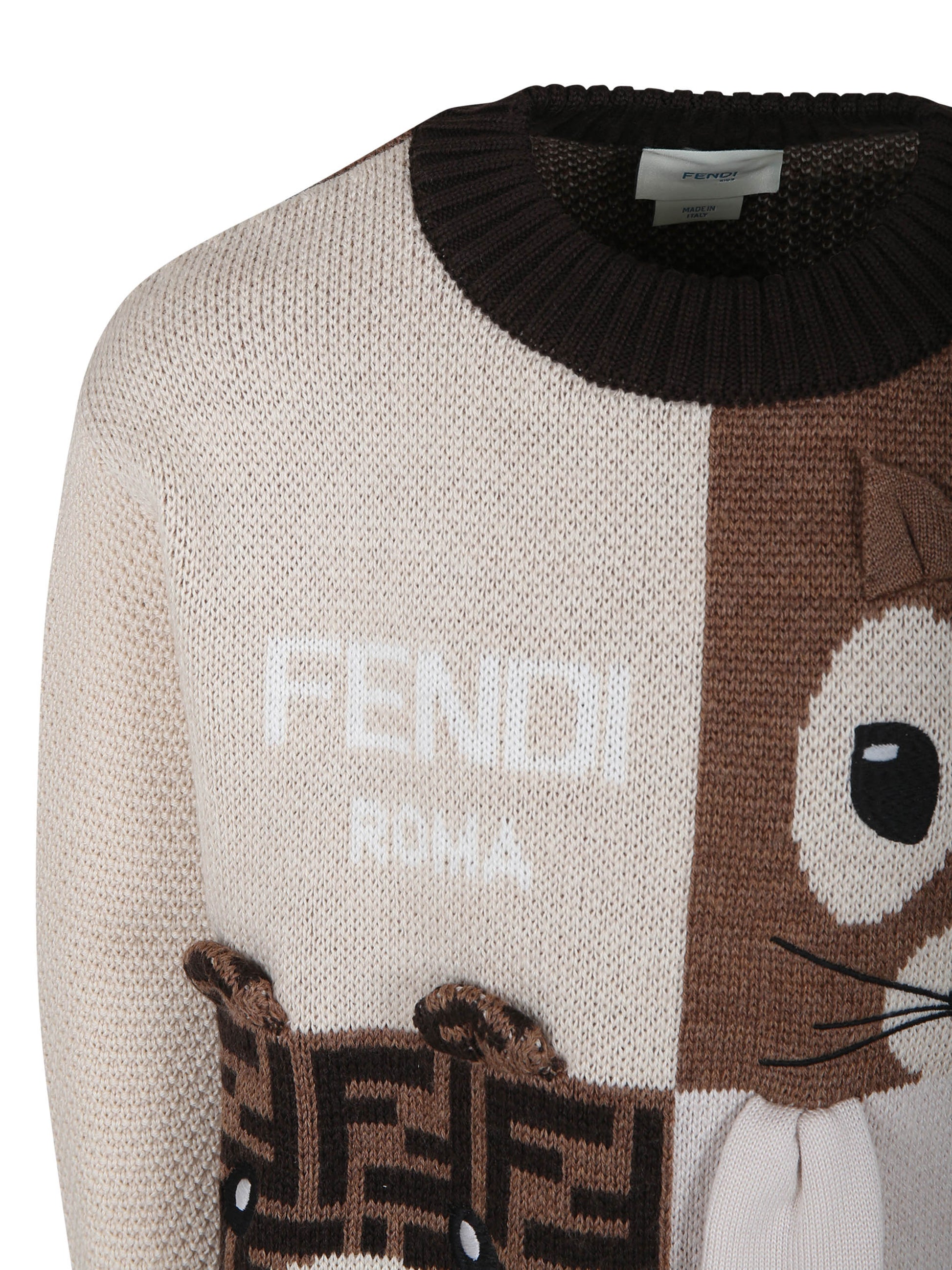 Maglione marrone per bambini con animali,Fendi Kids,JUG177 ARTB F0ZA0