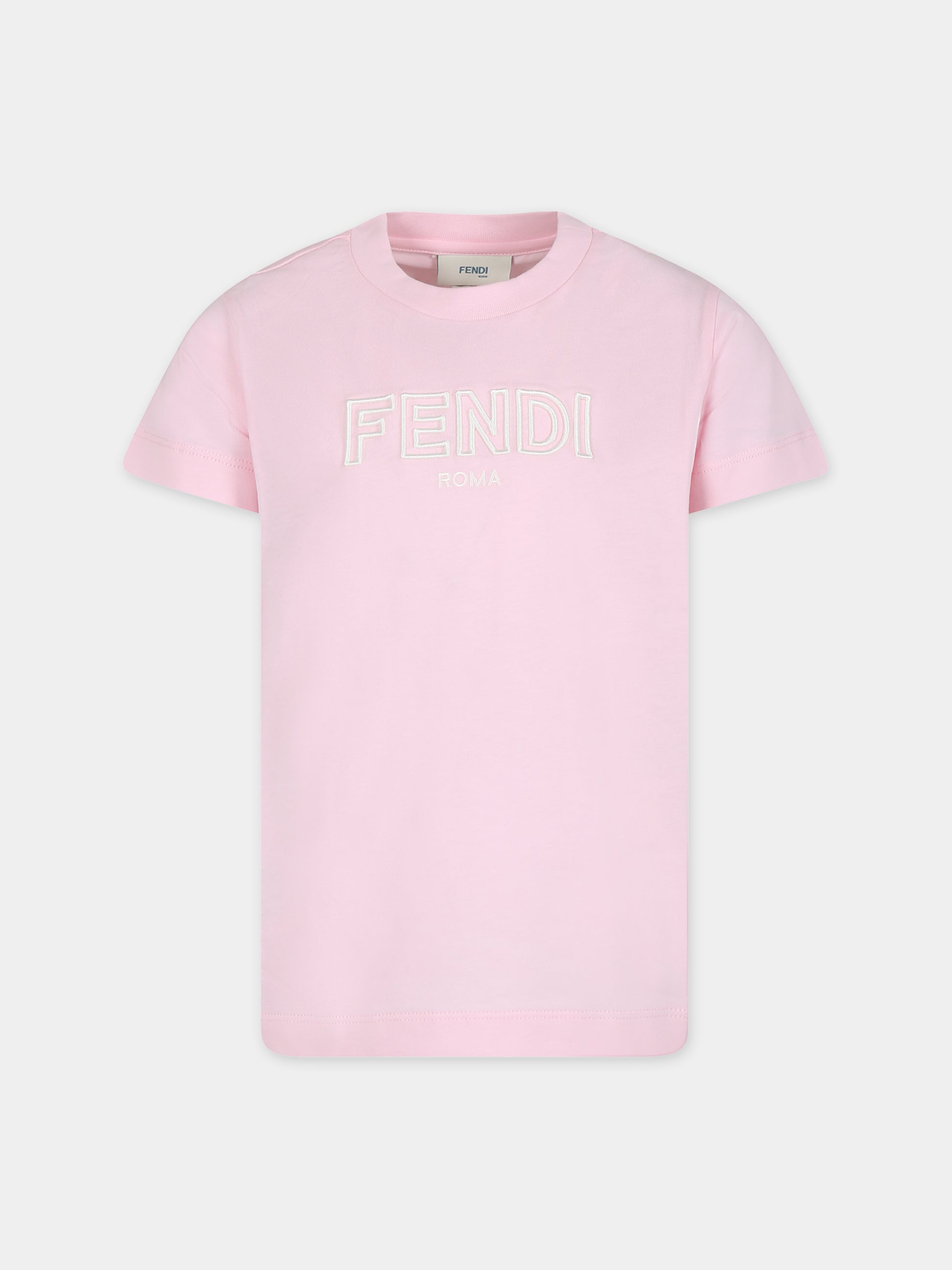 T-shirt rosa per bambina con logo Fendi,Fendi Kids,JUI159 7AJ F1N16