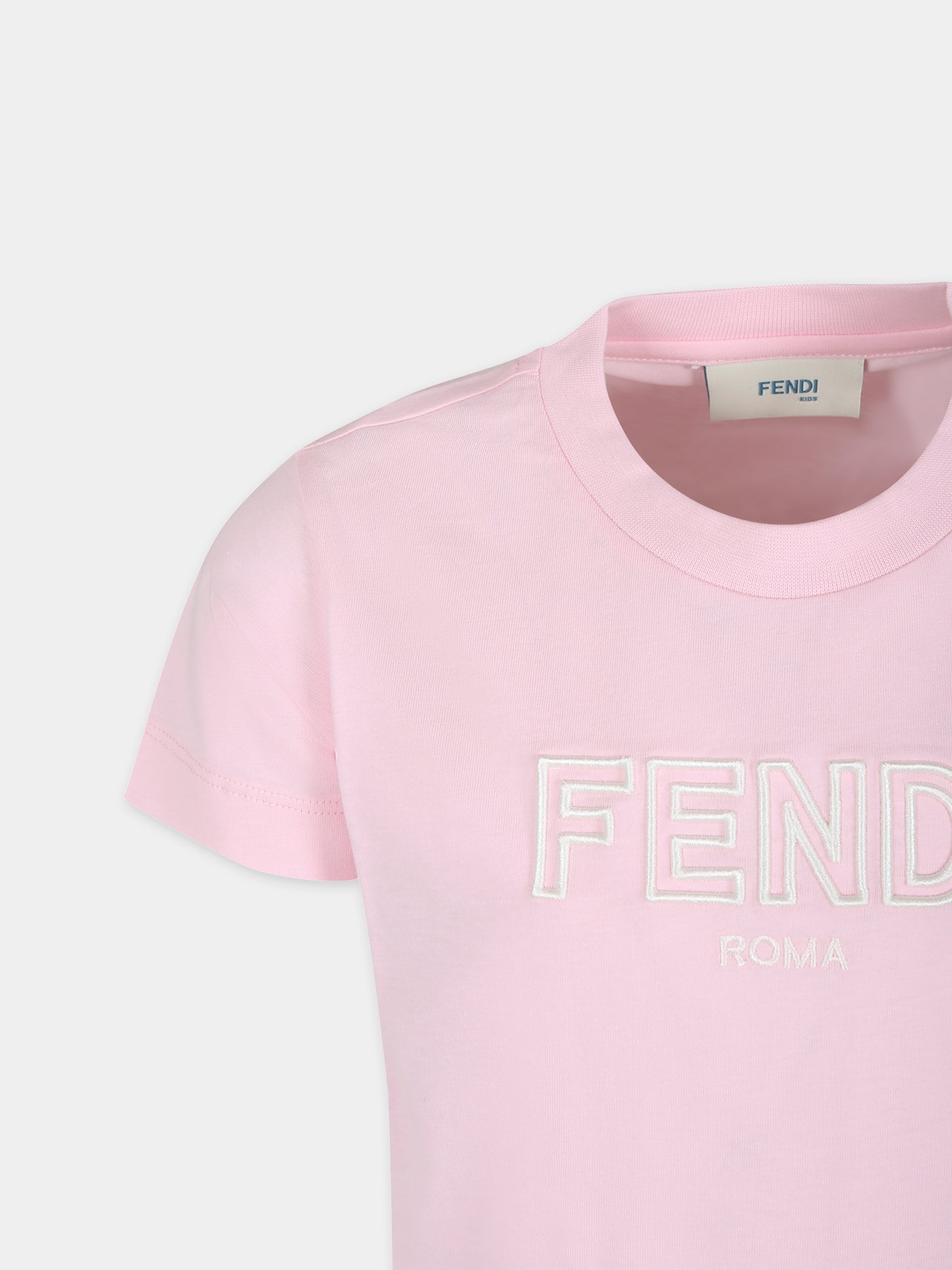 T-shirt rosa per bambina con logo Fendi,Fendi Kids,JUI159 7AJ F1N16