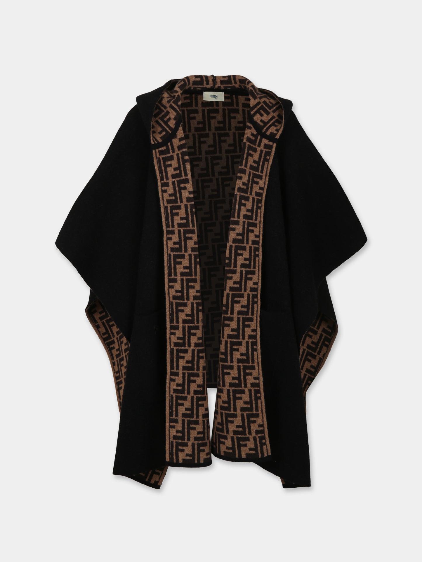 Cappa nera per bambina con iconiche FF e logo,Fendi Kids,JFQ056 AKLS F1M0T