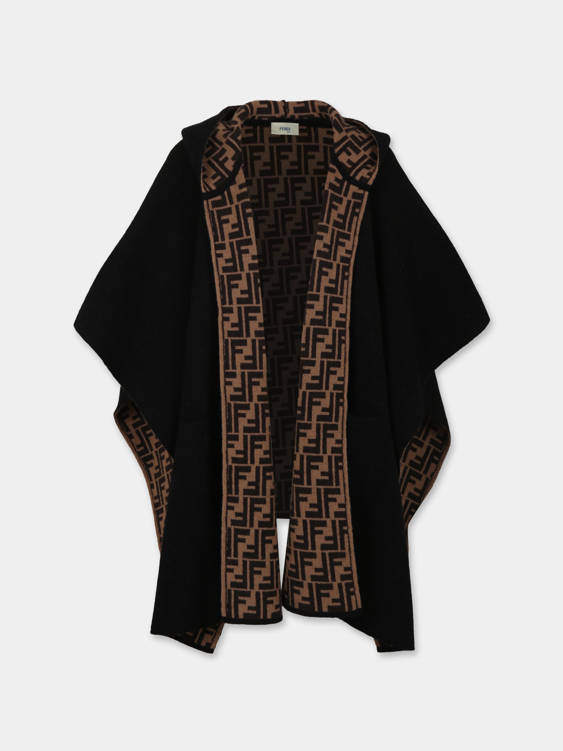 Cappa nera per bambina con iconiche FF e logo,Fendi Kids,JFQ056 AKLS F1M0T