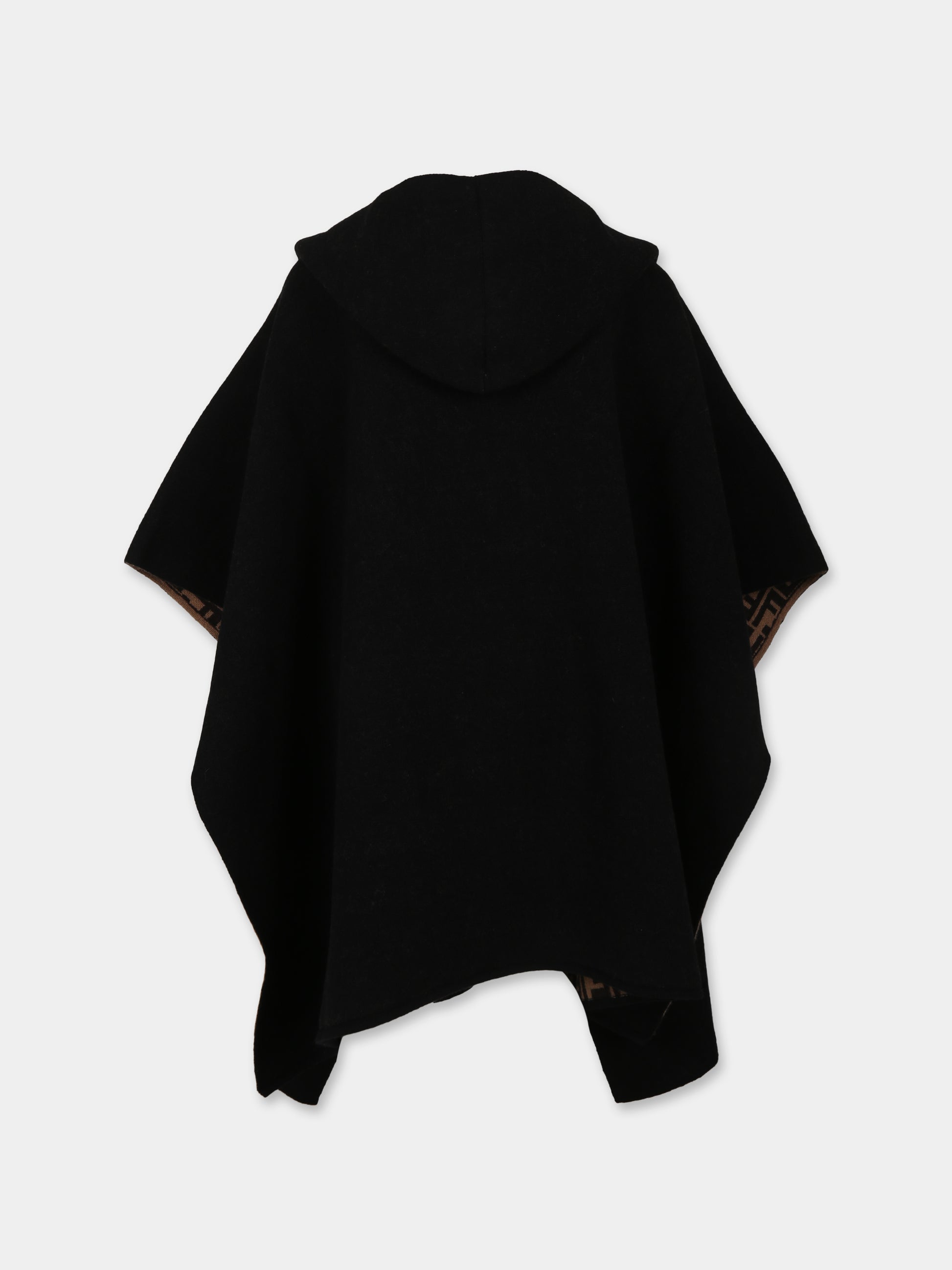 Cappa nera per bambina con iconiche FF e logo,Fendi Kids,JFQ056 AKLS F1M0T