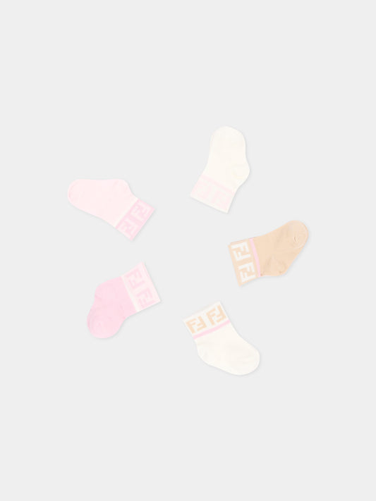 Set calzini multicolor per neonata con doppia F