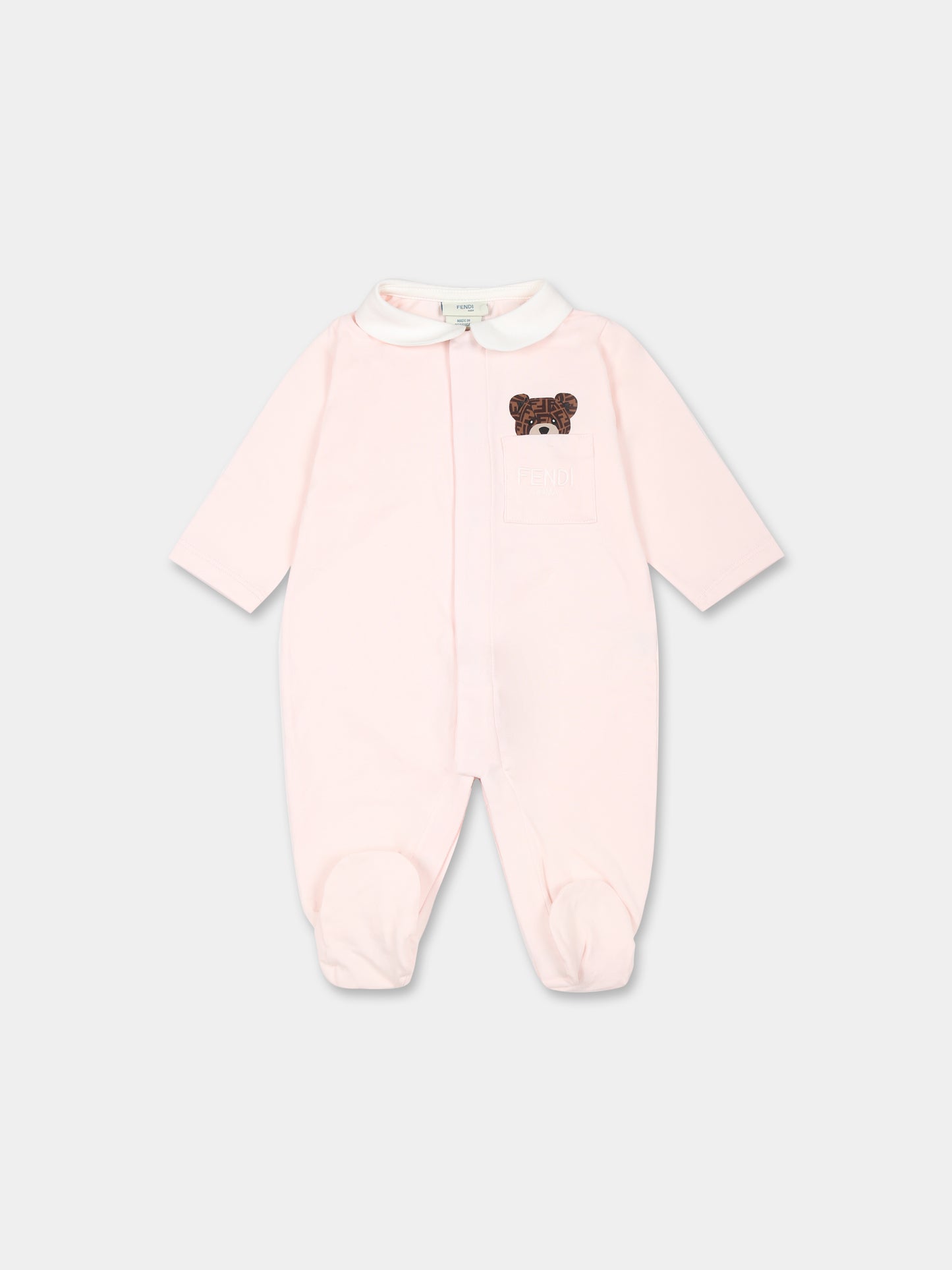 Set tutina rosa per neonata con orsetto e logo Fendi,Fendi Kids,BUK119 ST8 F0C11