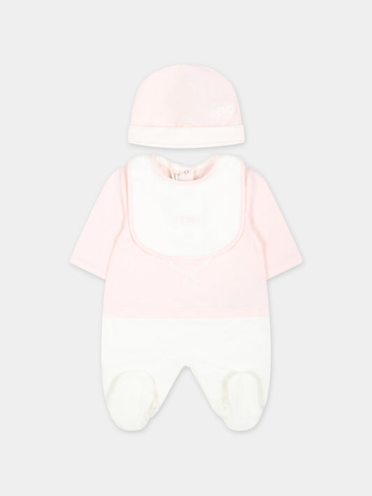 Set tutina rosa per neonata con stemma Fendi,Fendi Kids,BUK120 ST8 F0C11