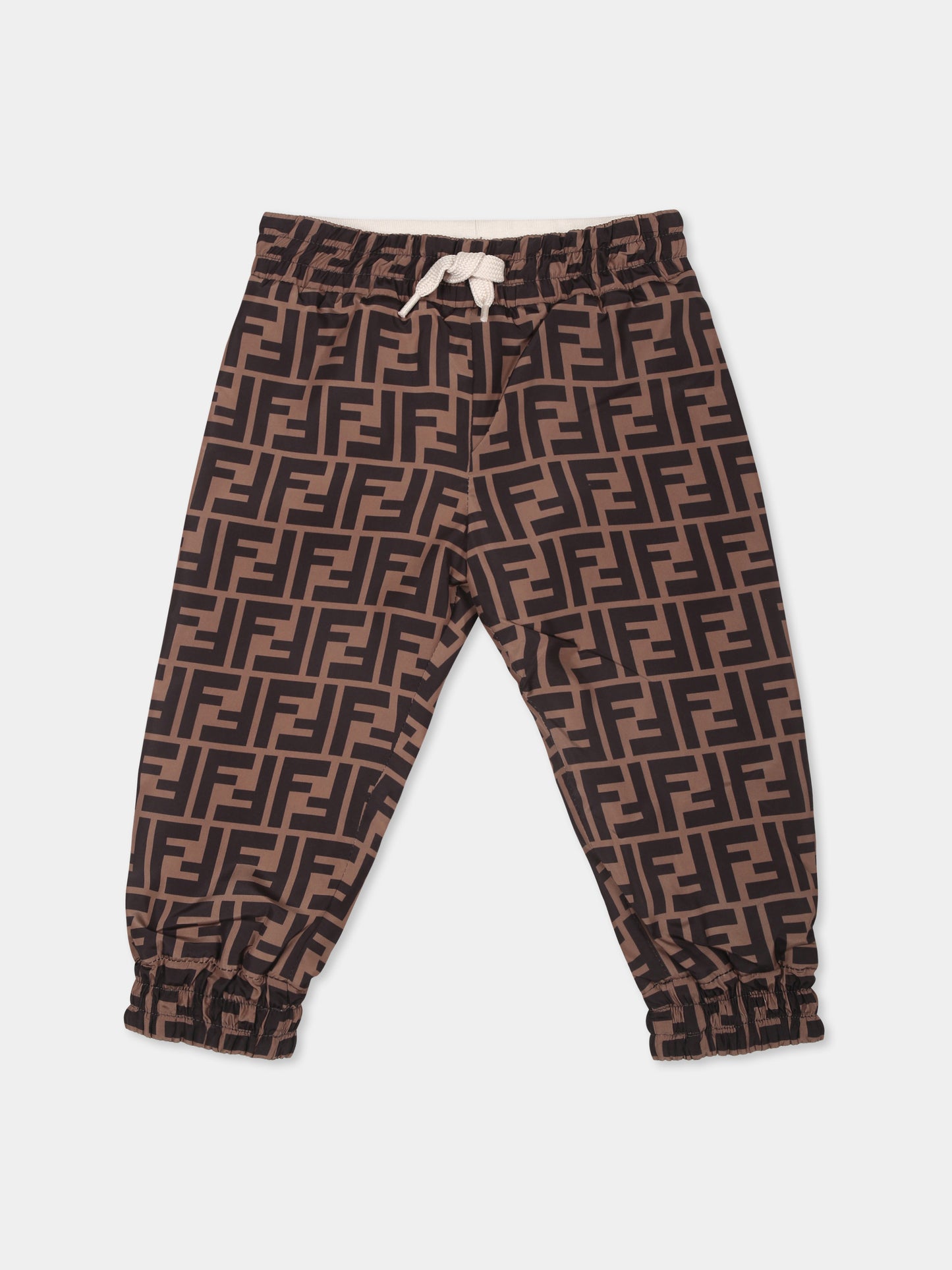 Pantaloni reversibili beige per neonato con FF,Fendi Kids,BUF071 AMJJ F19J5