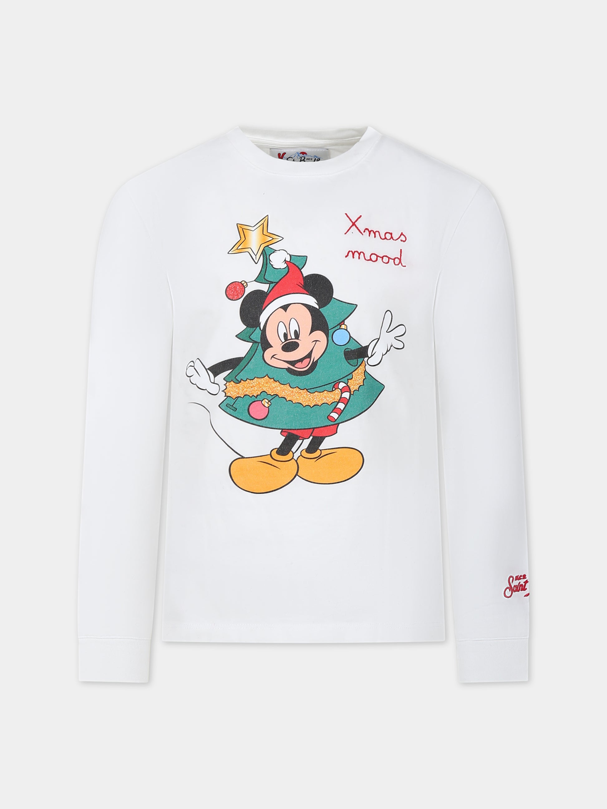 T-shirt bianca per neonati con Topolino,Mc2 Saint Barth,BOYLEN EMB MICKEY SANTA XMAS