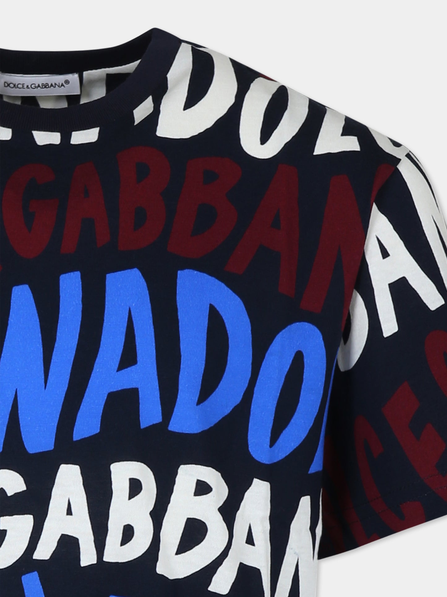 T-shirt blu per bambino con logo,Dolce & Gabbana Kids,L4JTHV HS7OY HB5FA