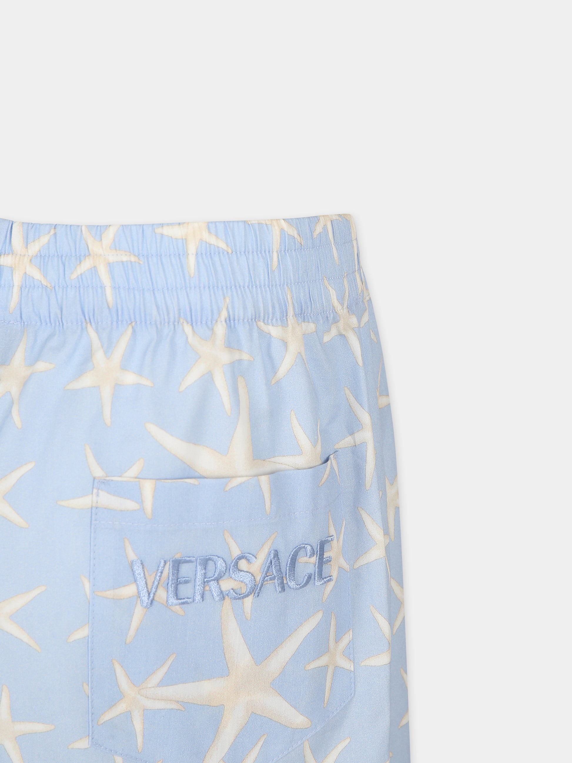 Shorts celesti per bambino con stampa stelle marine,Versace,1005249 1A11623 6V720