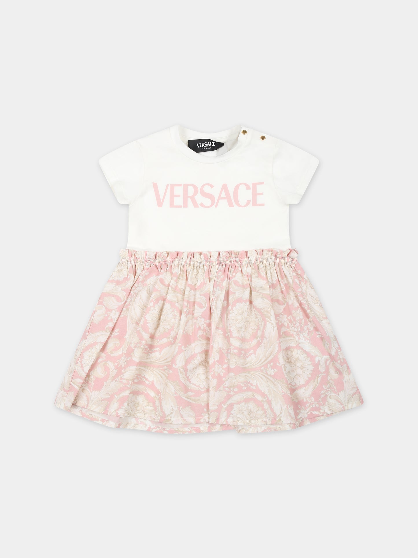 Vestito rosa per neonata con logo e stampa Barocco,Versace,1000354 1A11443 2W310