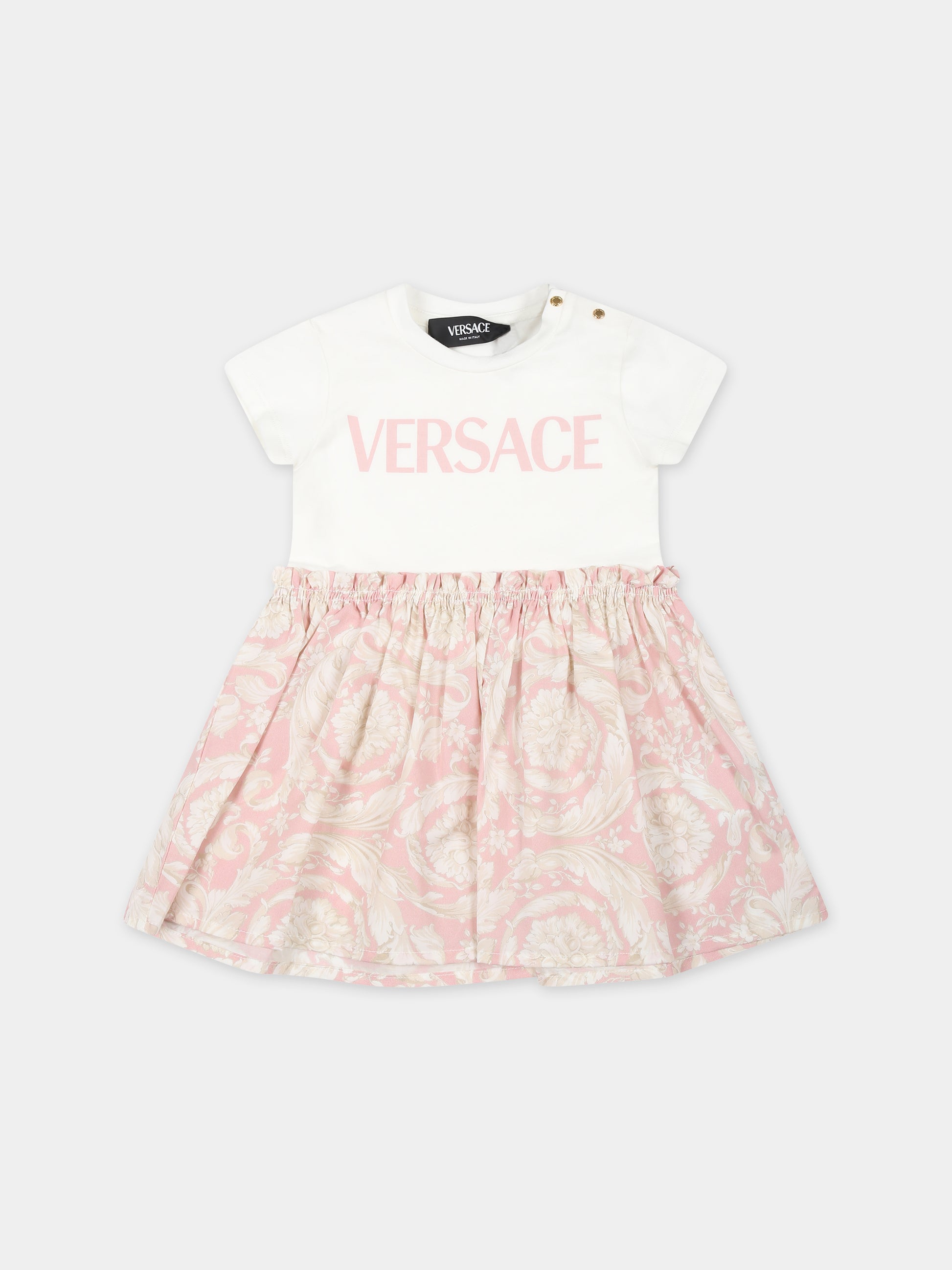 Vestito rosa per neonata con logo e stampa Barocco,Versace,1000354 1A11443 2W310