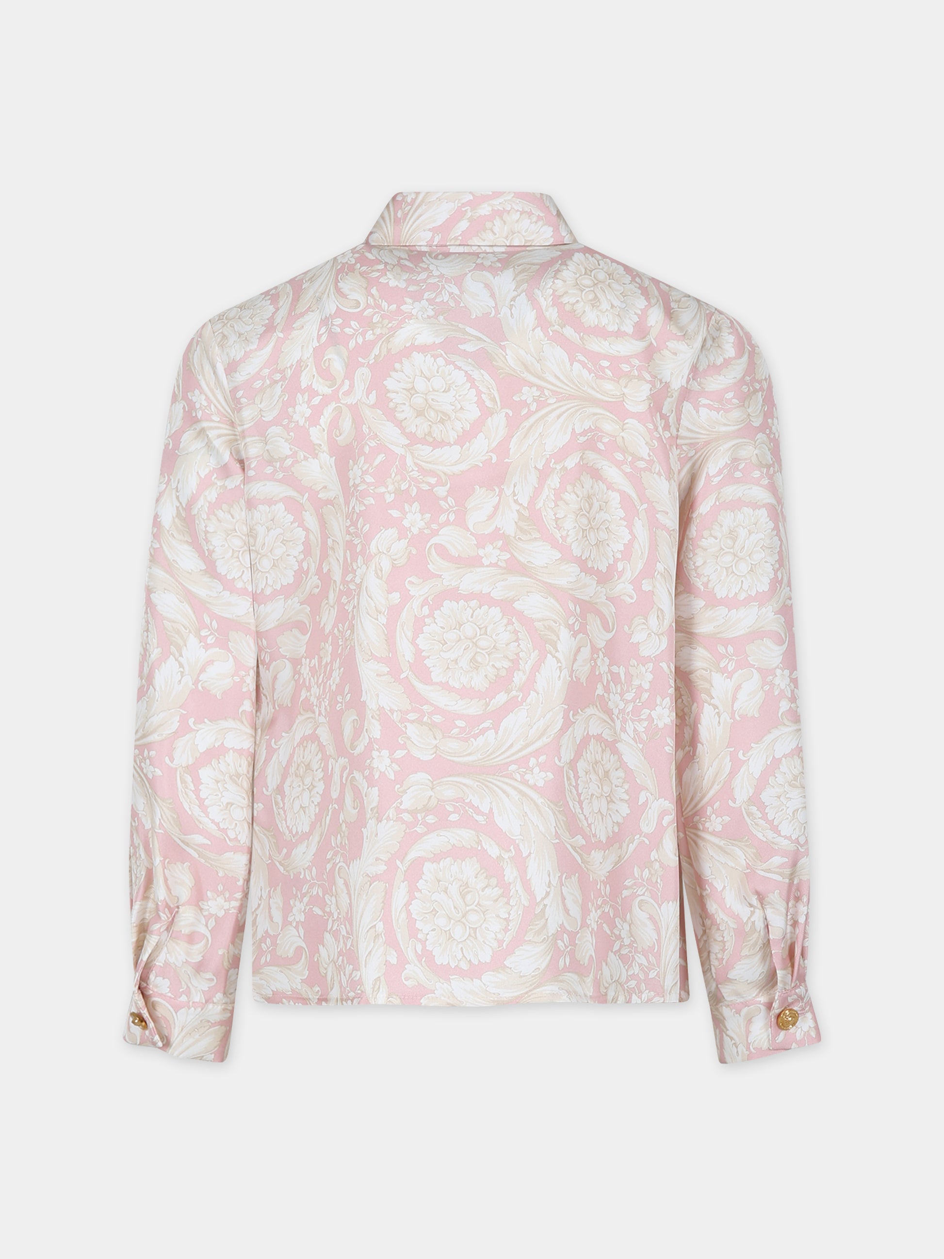 Camicia rosa per bambina con stampa barocco,Versace,1000190 1A11195 5PB30