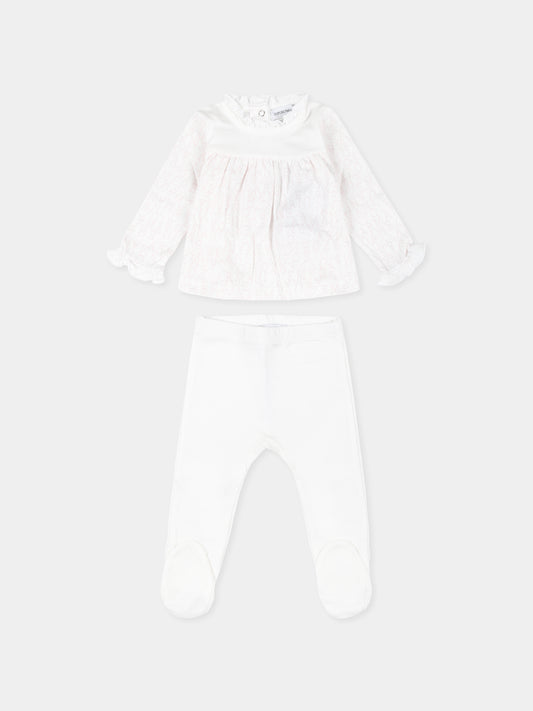 Completo bianco per neonata con logo all over,Emporio Armani,6DDV06 NJ10Z F307