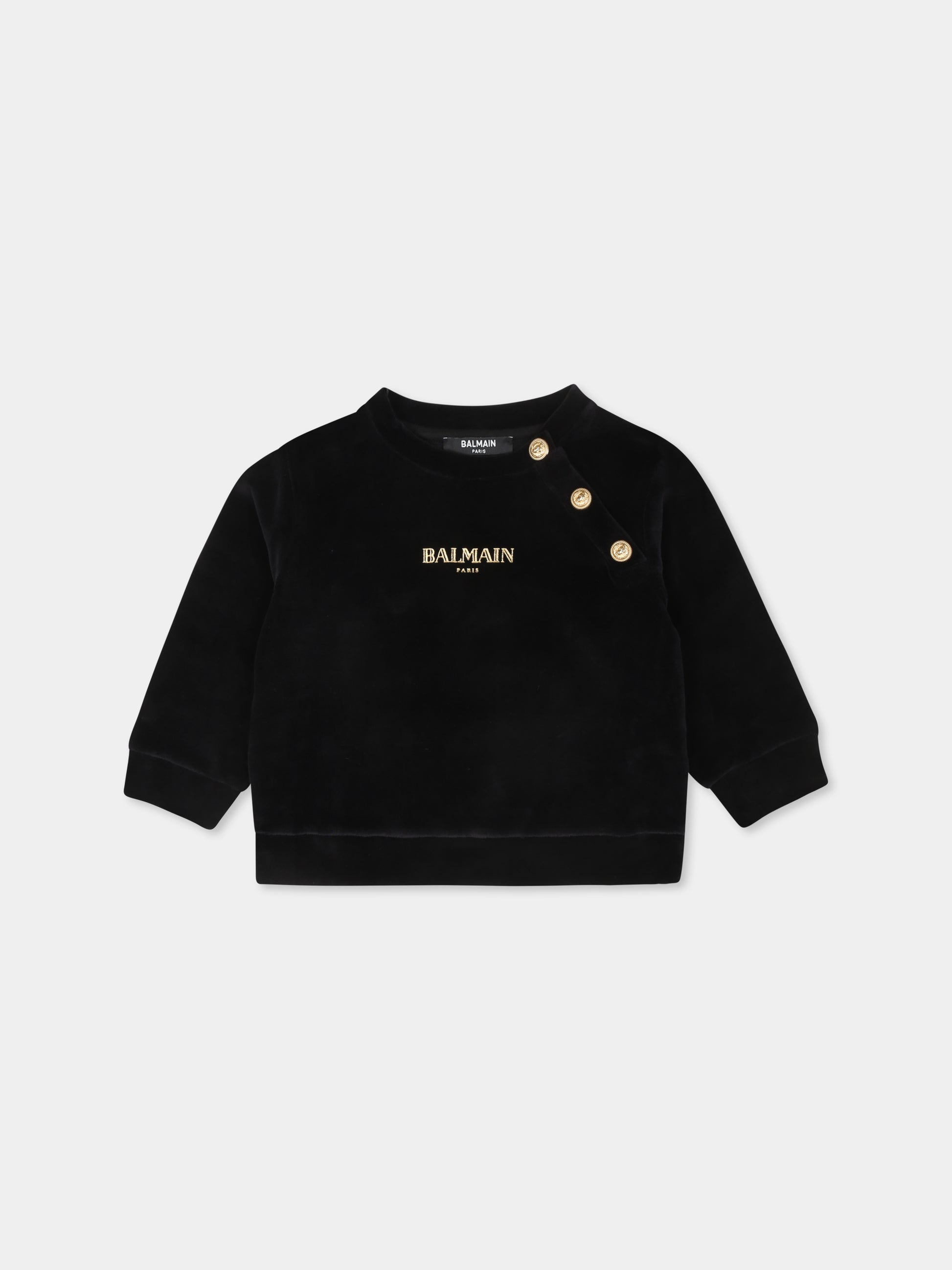 Felpa nera per neonata con logo,Balmain Kids,BV4580 U0173 930OR