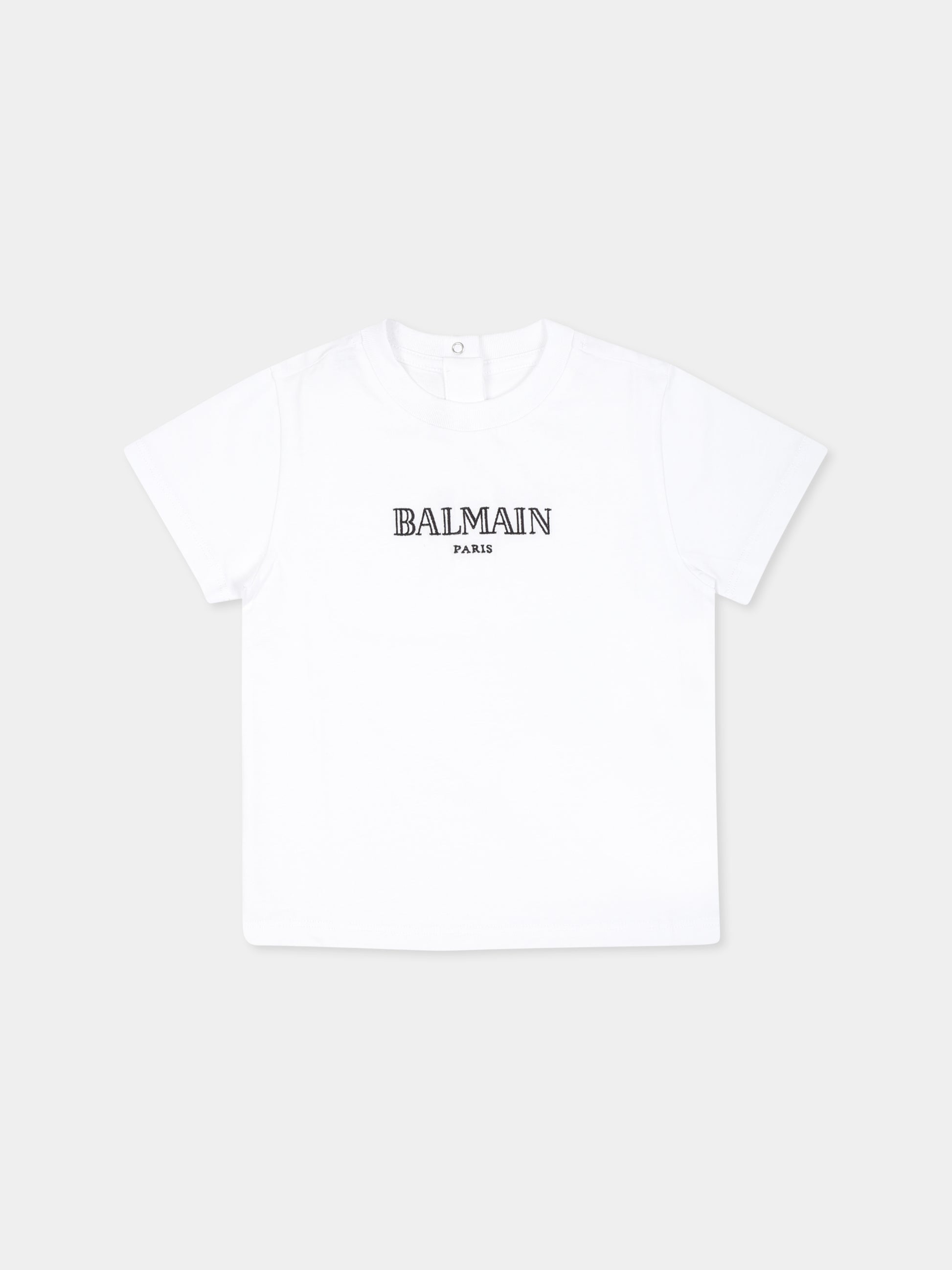 T-shirt bianca per neonati con logo,Balmain Kids,BV8591 Z0082 100NE