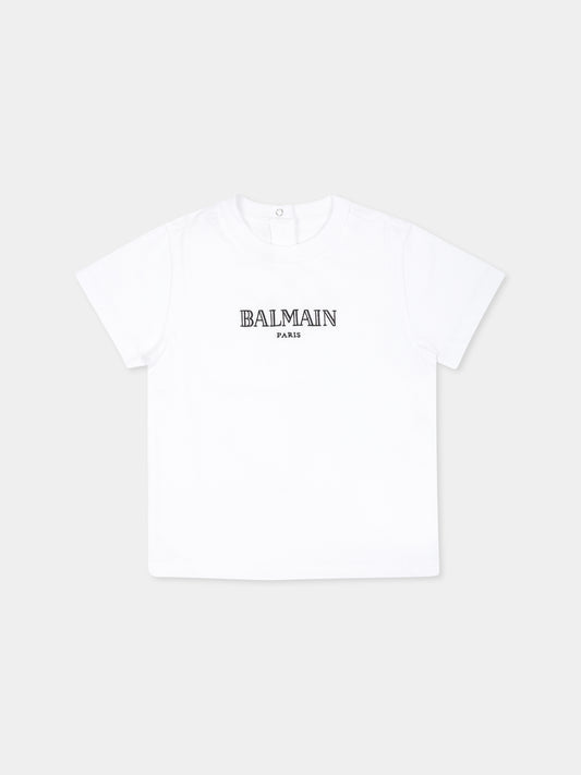 T-shirt bianca per neonati con logo,Balmain Kids,BV8591 Z0082 100NE